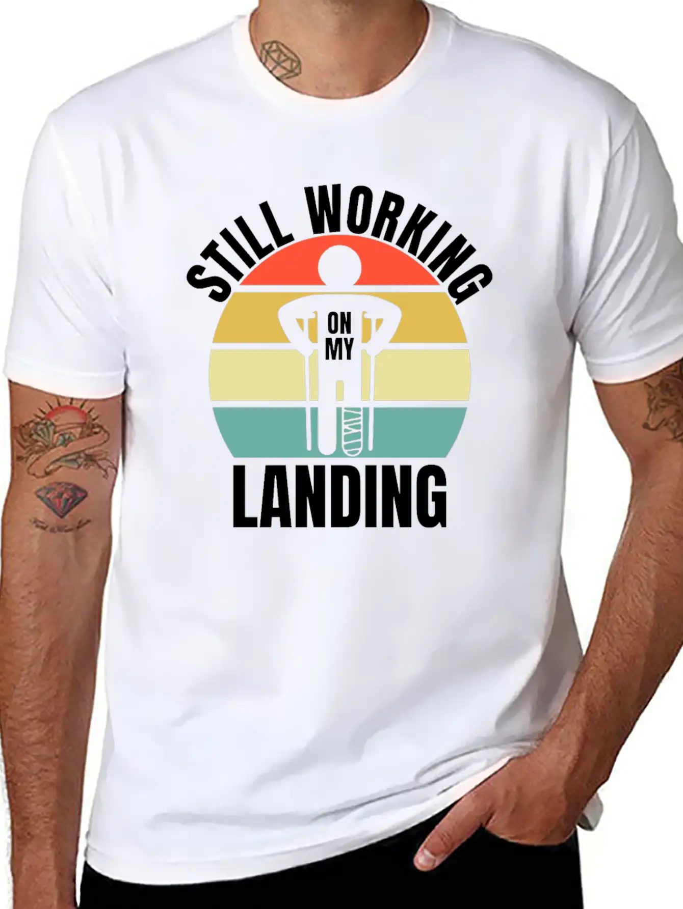 Still Working On My Landing - Leg Fracture Stylish Everyday T-Shirt – Unisex Basic Cotton Tee