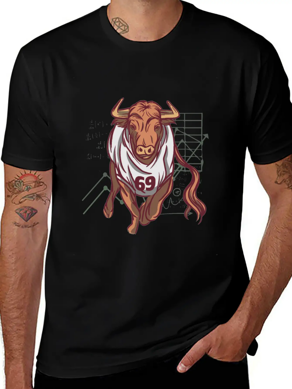 Stock Market Bull Running With 69 Shirt Timeless Short Sleeve Tee – Comfy And Minimalist Design