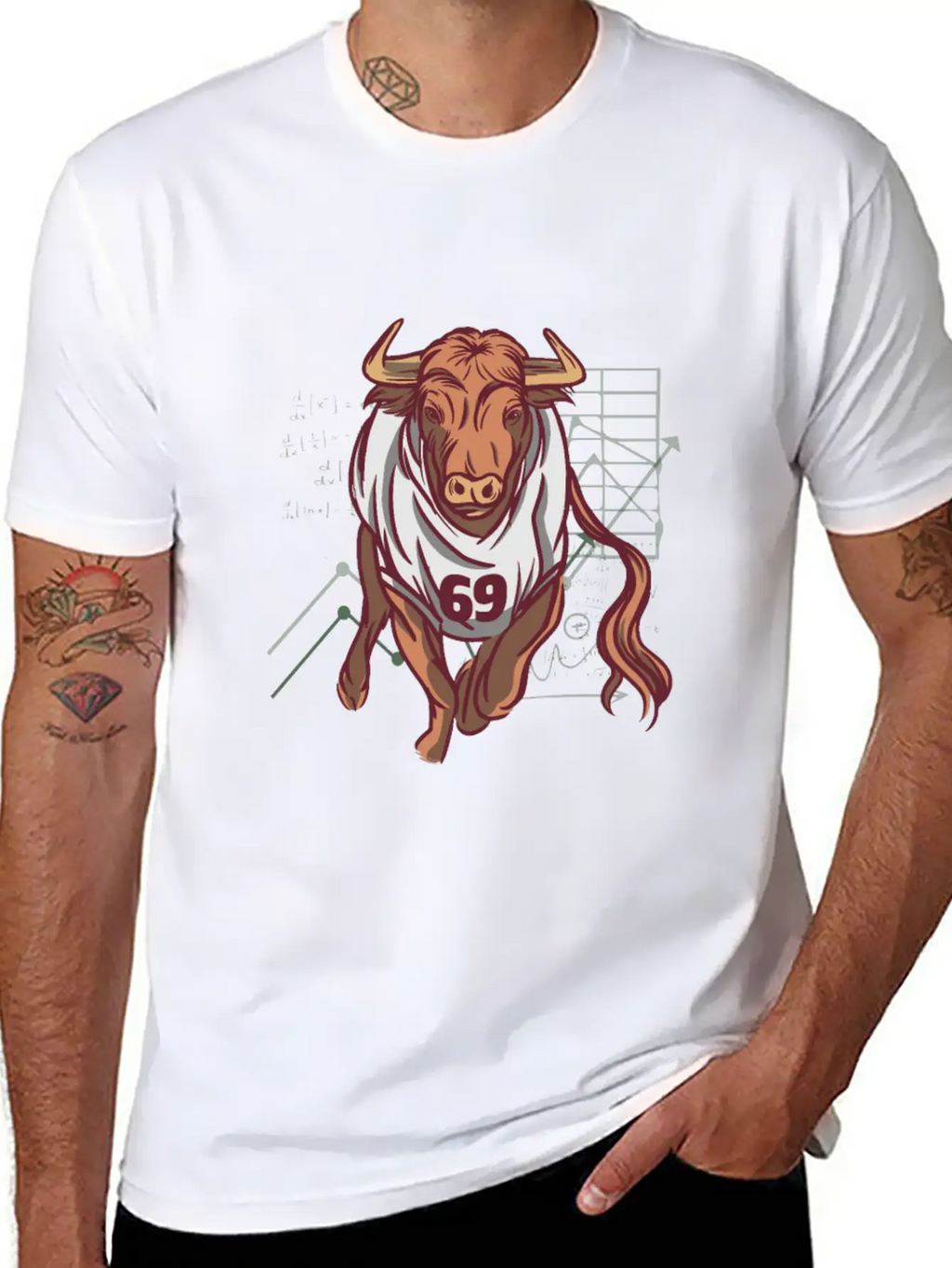 Stock Market Bull Running With 69 Shirt Timeless Short Sleeve Tee – Comfy And Minimalist Design