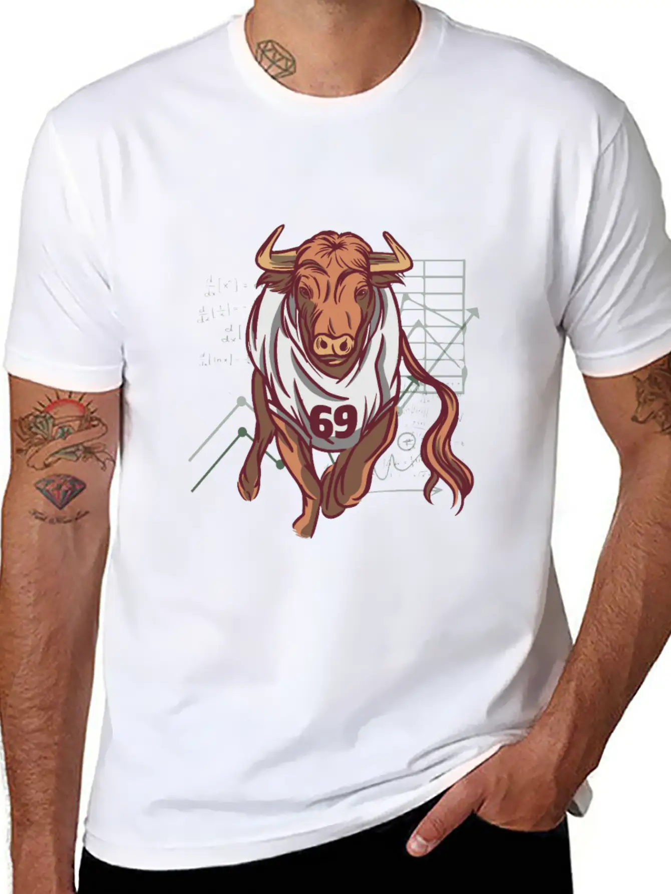 Stock Market Bull Running With 69 Shirt Timeless Short Sleeve Tee – Comfy And Minimalist Design