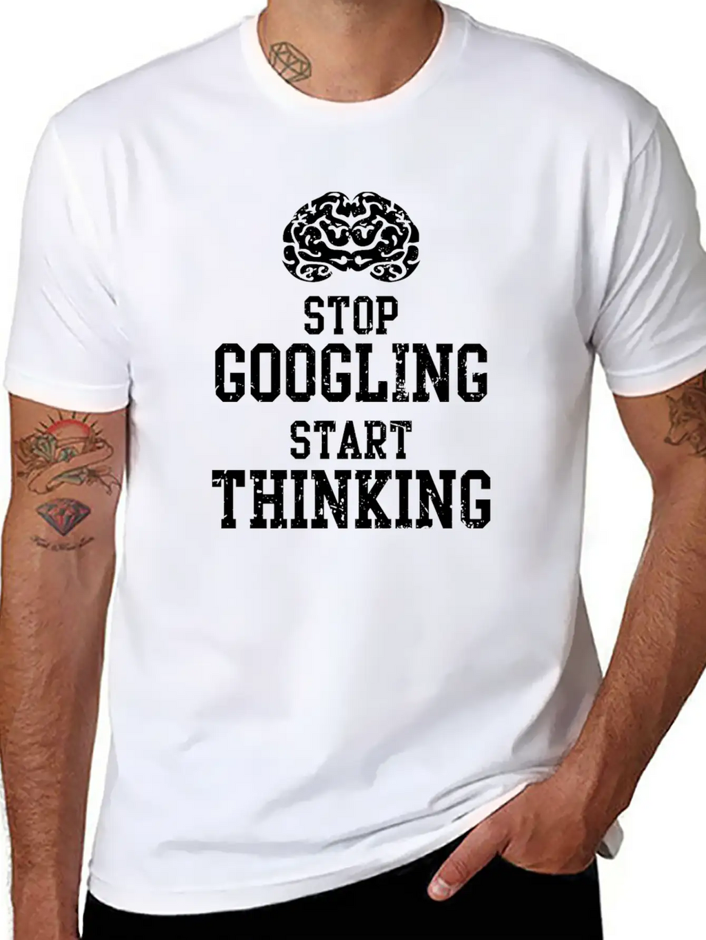 Stop Googling Start Thinking T-Shirt Basic Graphic T-Shirt – Daily Comfort In Soft Cotton