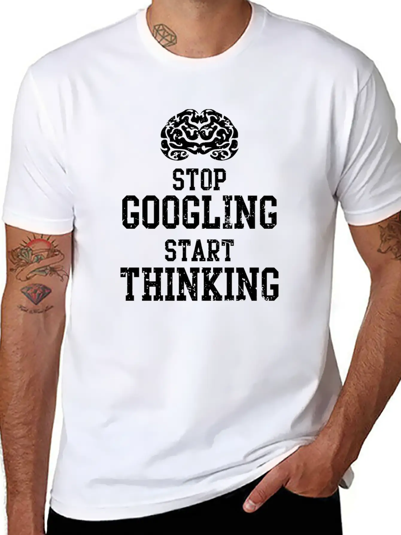 Stop Googling Start Thinking T-Shirt Basic Graphic T-Shirt – Daily Comfort In Soft Cotton
