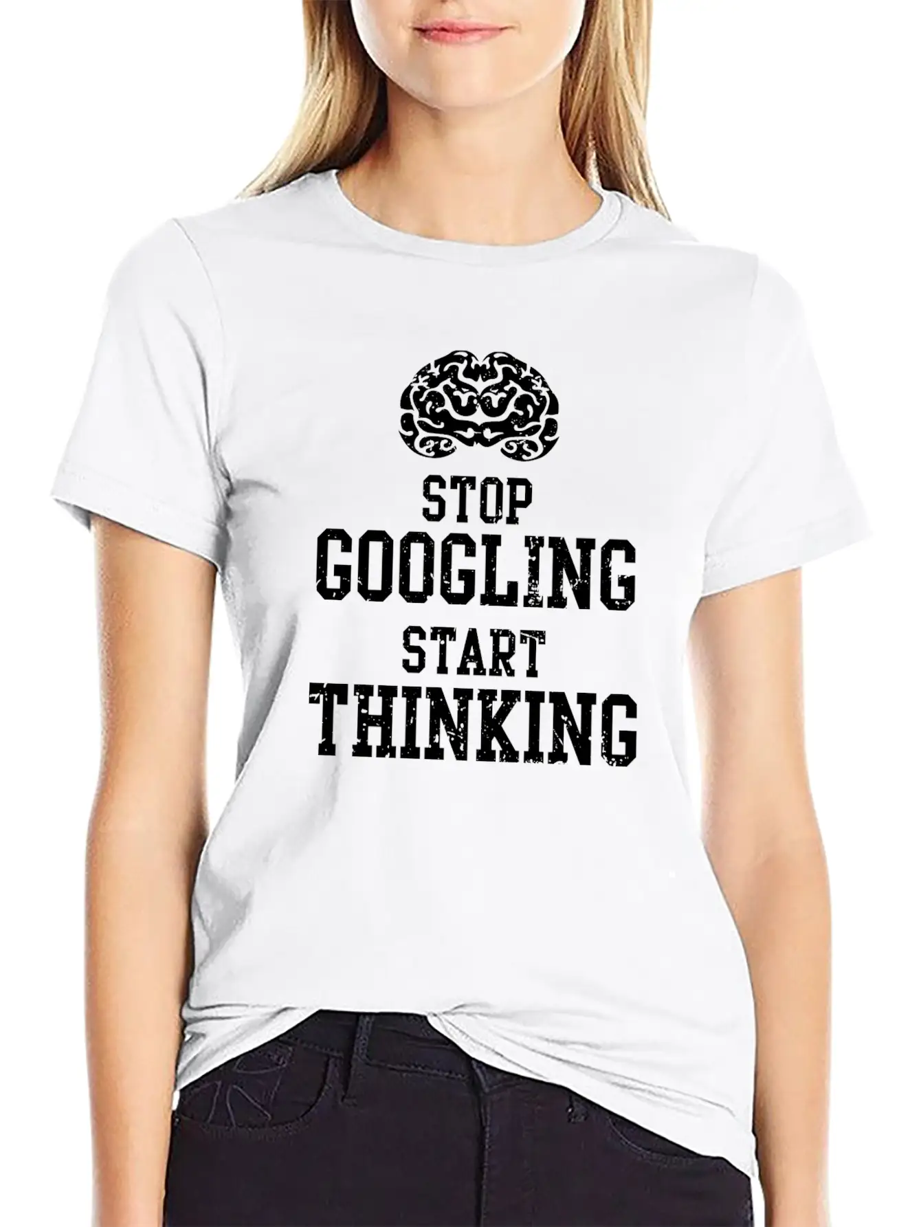 Stop Googling Start Thinking T-Shirt Basic Graphic T-Shirt – Daily Comfort In Soft Cotton