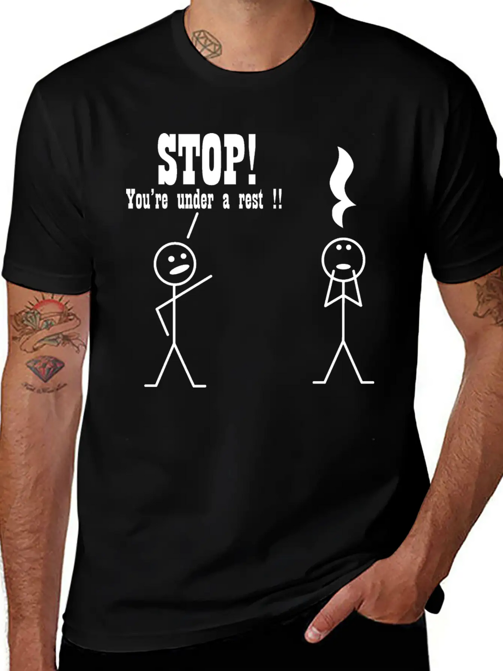Stop! You're Under A Rest. Musical Humor Stylish Everyday T-Shirt – Unisex Basic Cotton Tee