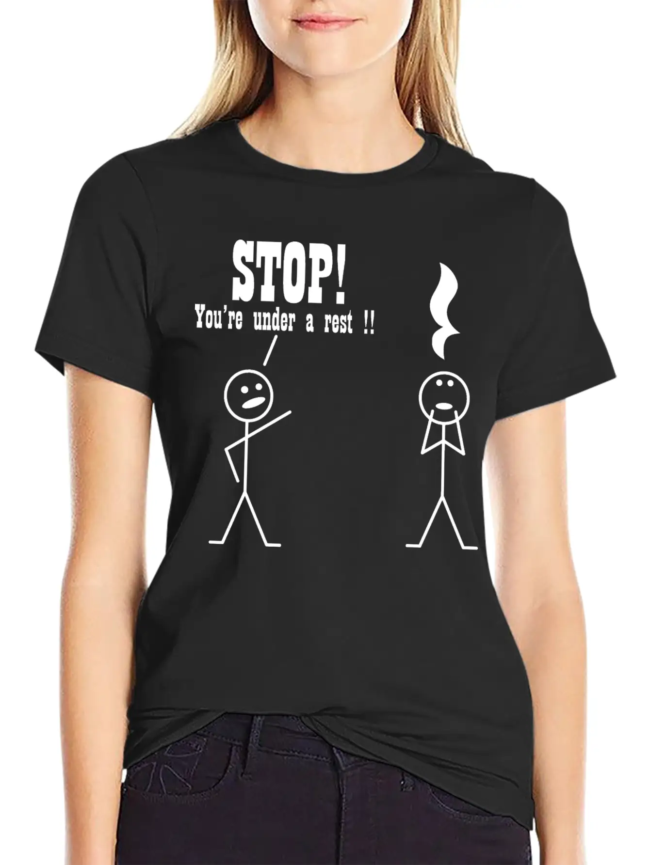 Stop! You're Under A Rest. Musical Humor Stylish Everyday T-Shirt – Unisex Basic Cotton Tee