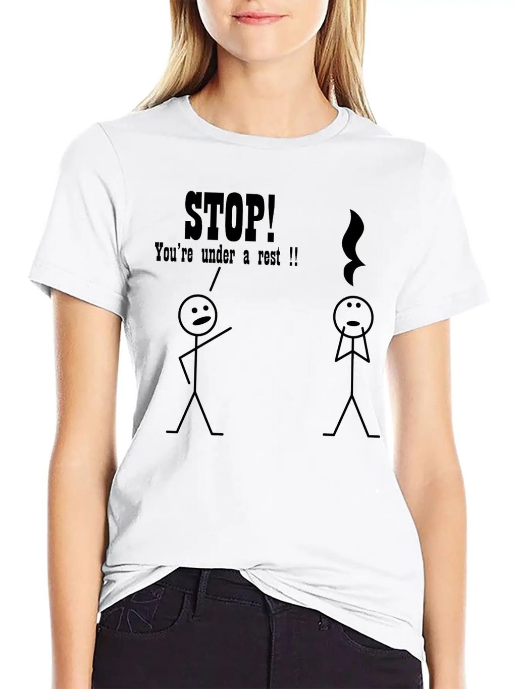 Stop! You're Under A Rest. Musical Humor Stylish Everyday T-Shirt – Unisex Basic Cotton Tee