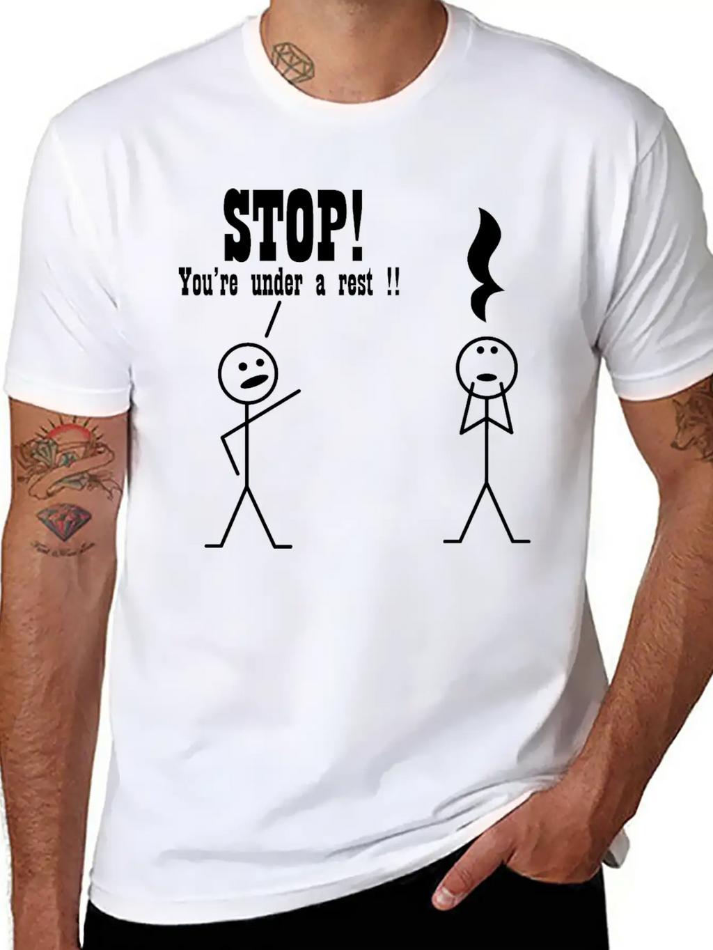 Stop! You're Under A Rest. Musical Humor Stylish Everyday T-Shirt – Unisex Basic Cotton Tee
