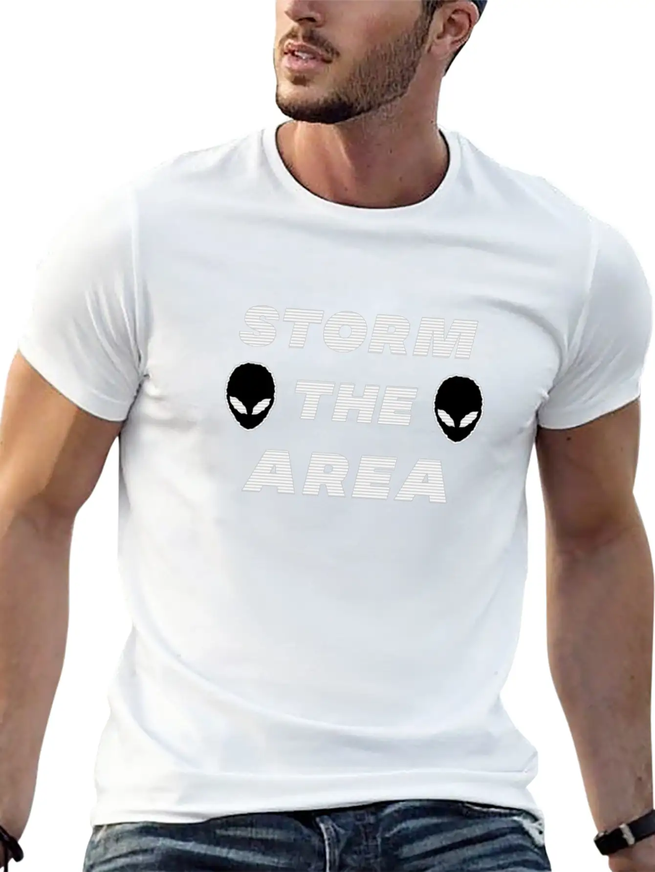 Storm The Area Alien UFO Space Spaceman Classic Cotton Tee – Unisex Comfort For Any Season
