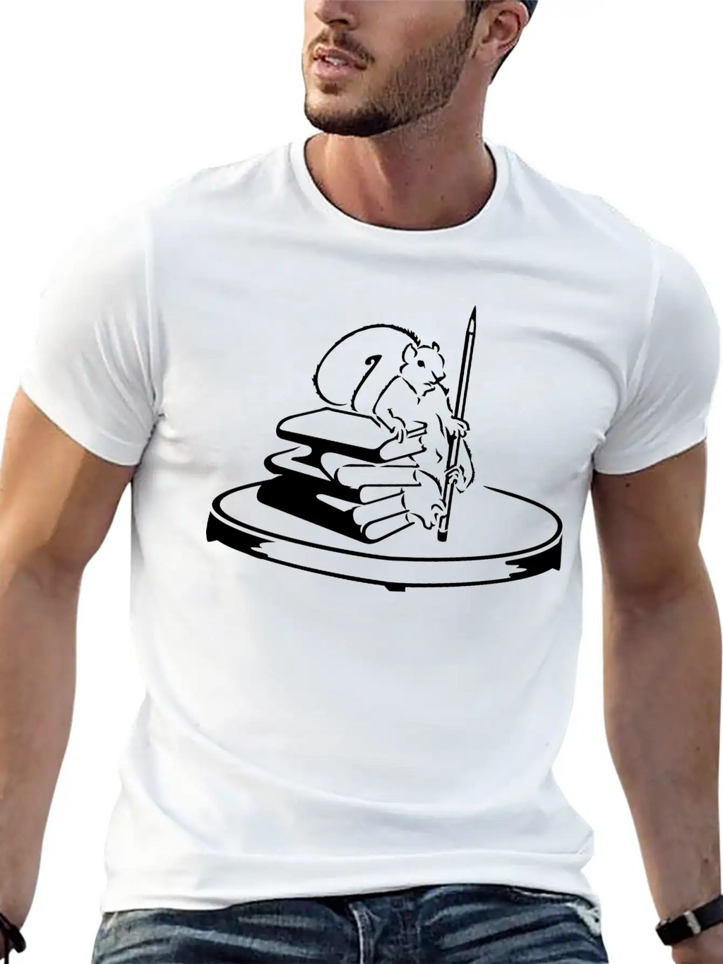 Story Collector Squirrel With Books & Pencil (1c) Classic Cotton Tee – Unisex Comfort For Any Season