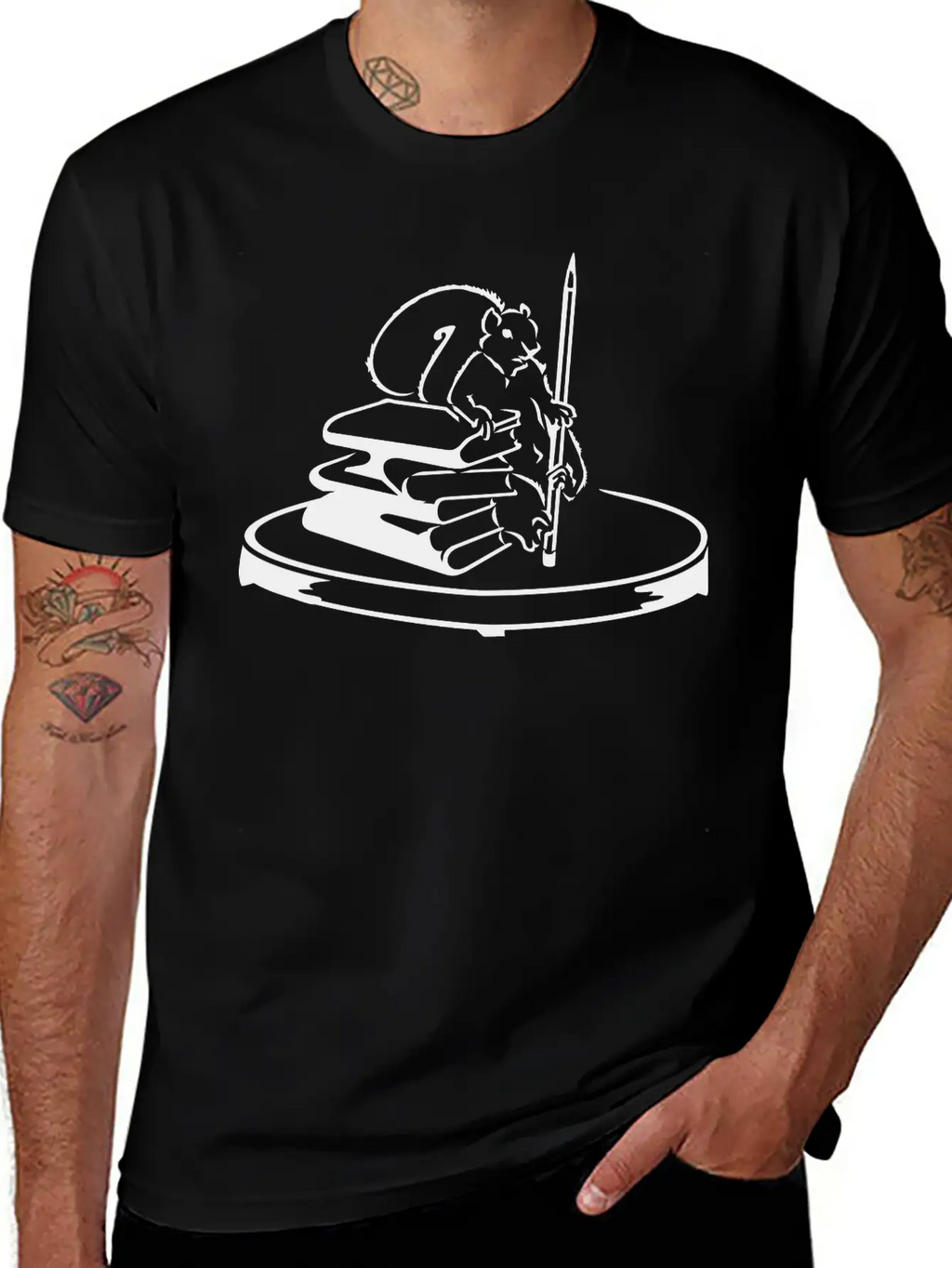 Story Collector Squirrel With Books & Pencil (1c) Timeless Short Sleeve Tee – Comfy And Minimalist Design