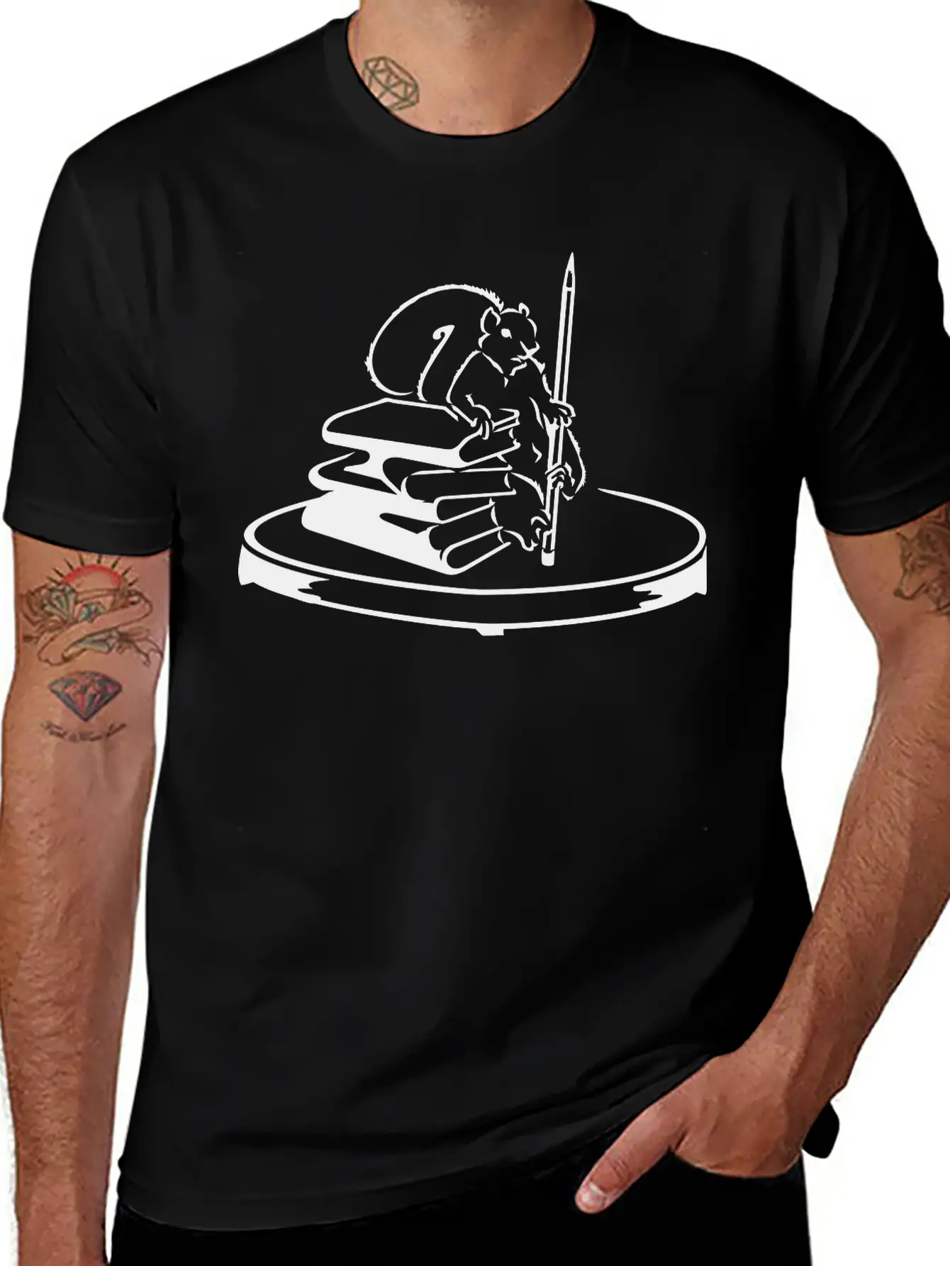 Story Collector Squirrel With Books & Pencil (1c) Timeless Short Sleeve Tee – Comfy And Minimalist Design