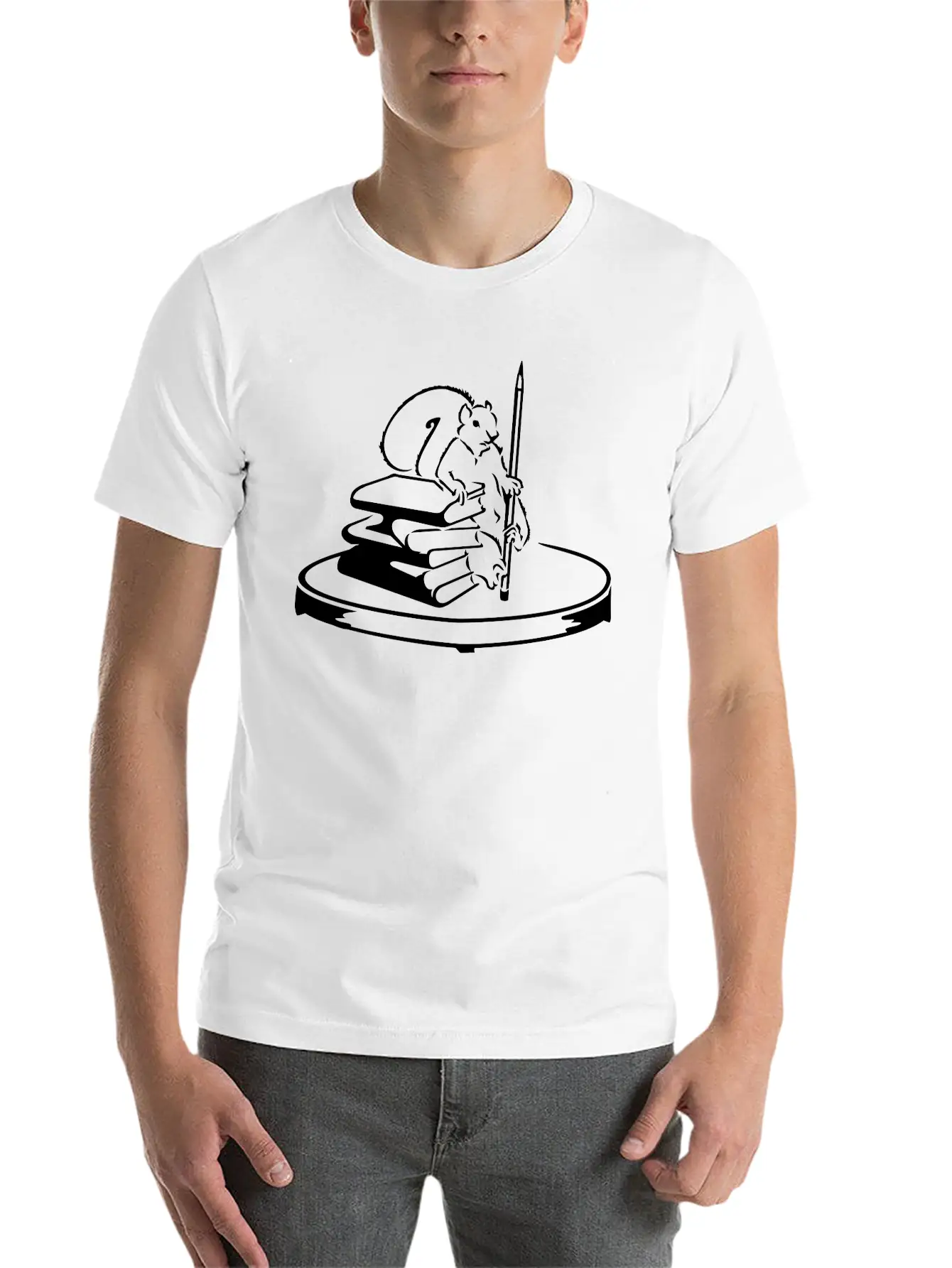 Story Collector Squirrel With Books & Pencil (1c) Timeless Short Sleeve Tee – Comfy And Minimalist Design