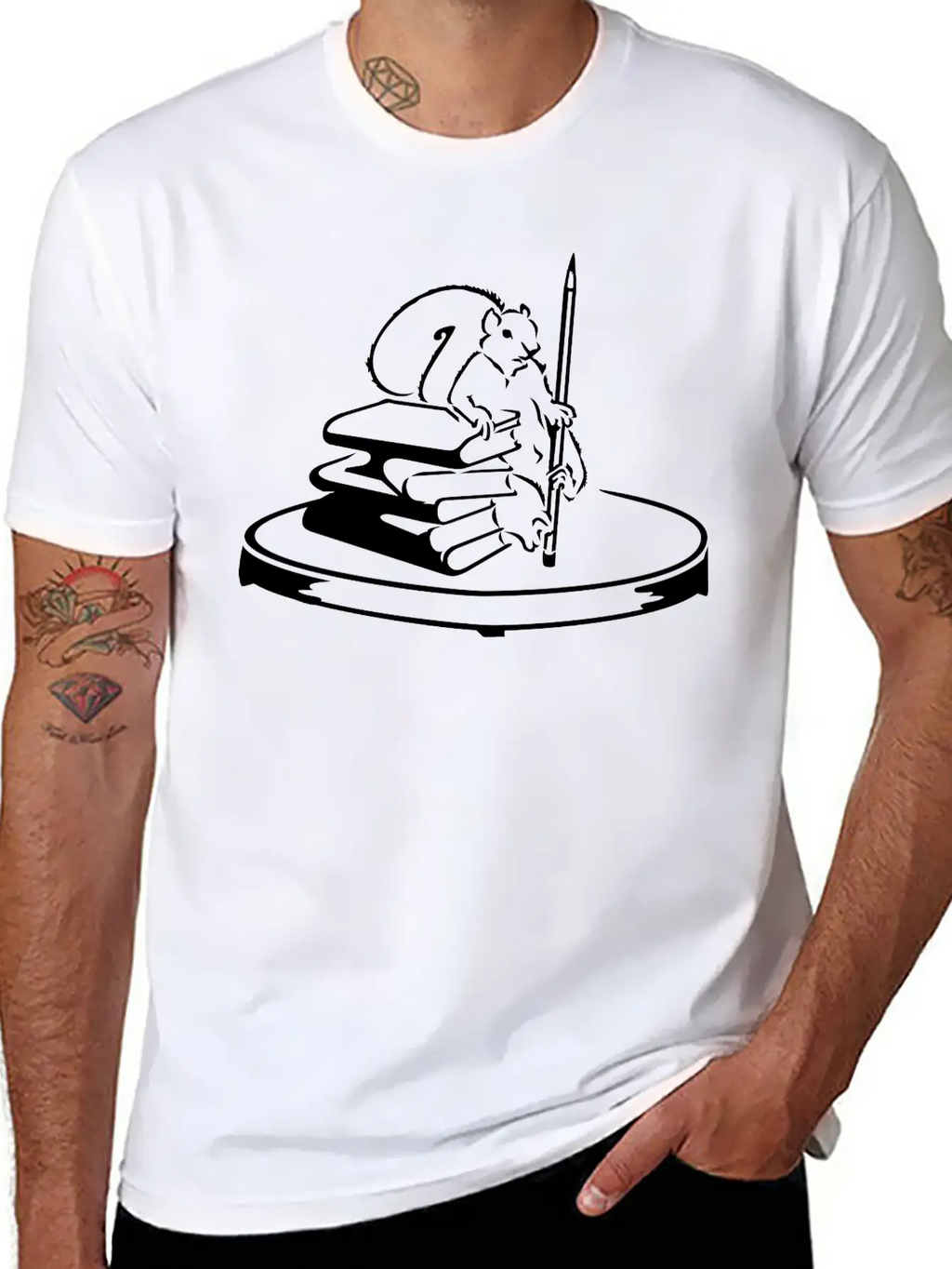 Story Collector Squirrel With Books & Pencil (1c) Timeless Short Sleeve Tee – Comfy And Minimalist Design