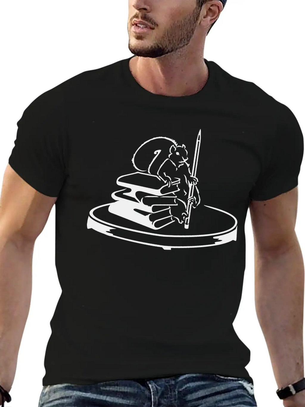 Story Collector Squirrel With Books & Pencil (1c) Timeless Short Sleeve Tee – Comfy And Minimalist Design