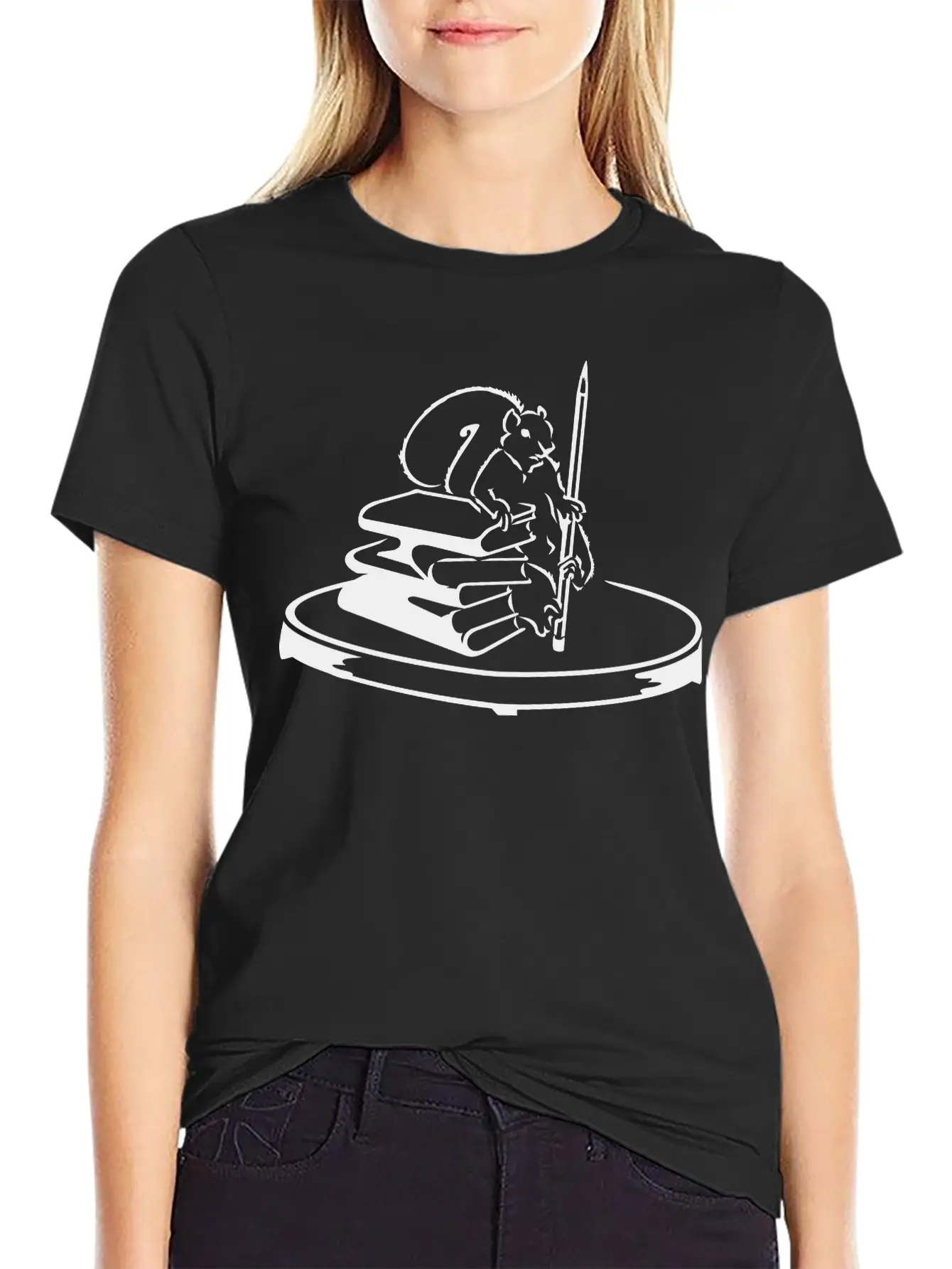 Story Collector Squirrel With Books & Pencil (1c) Timeless Short Sleeve Tee – Comfy And Minimalist Design