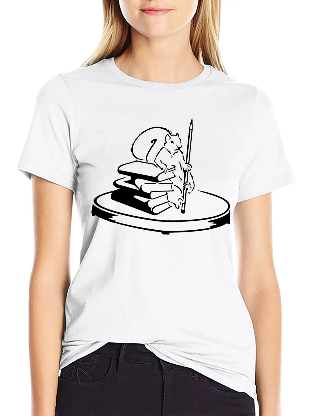 Story Collector Squirrel With Books & Pencil (1c) Timeless Short Sleeve Tee – Comfy And Minimalist Design