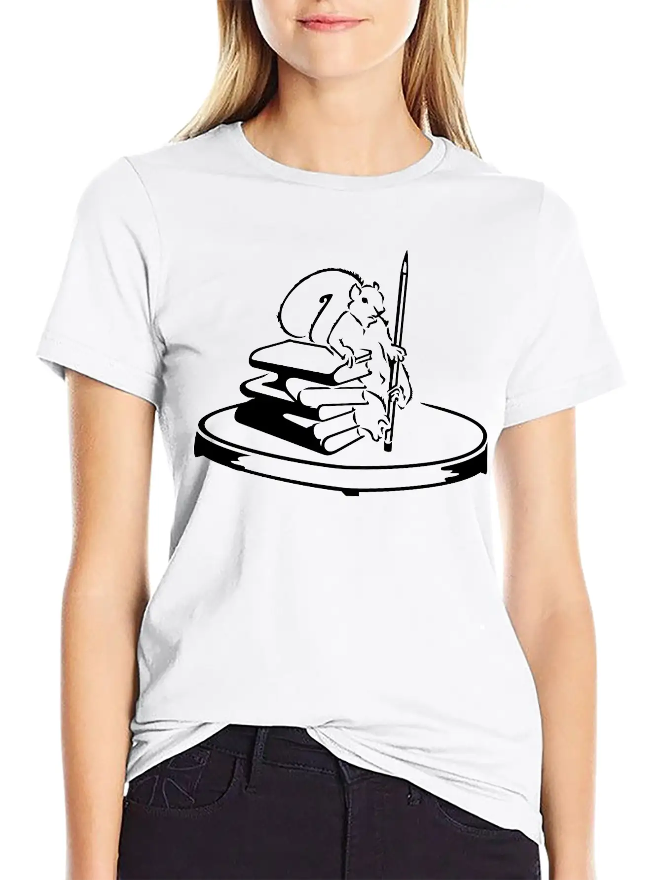 Story Collector Squirrel With Books & Pencil (1c) Timeless Short Sleeve Tee – Comfy And Minimalist Design