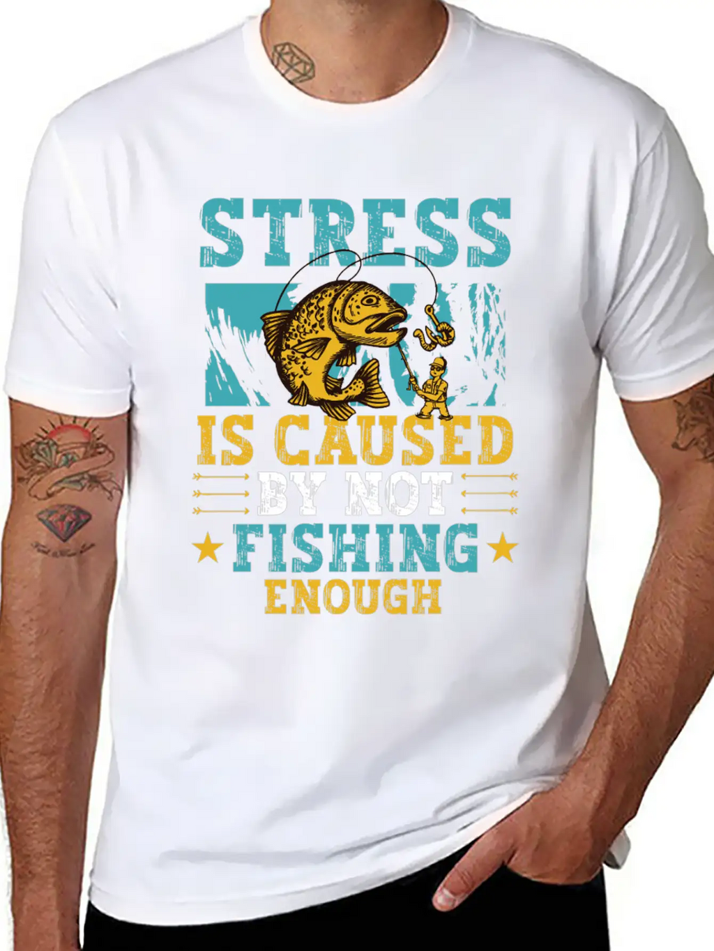 Stress Is Caused By Not Fishing Enough Breathable Graphic T-Shirt – Perfect For Casual Days
