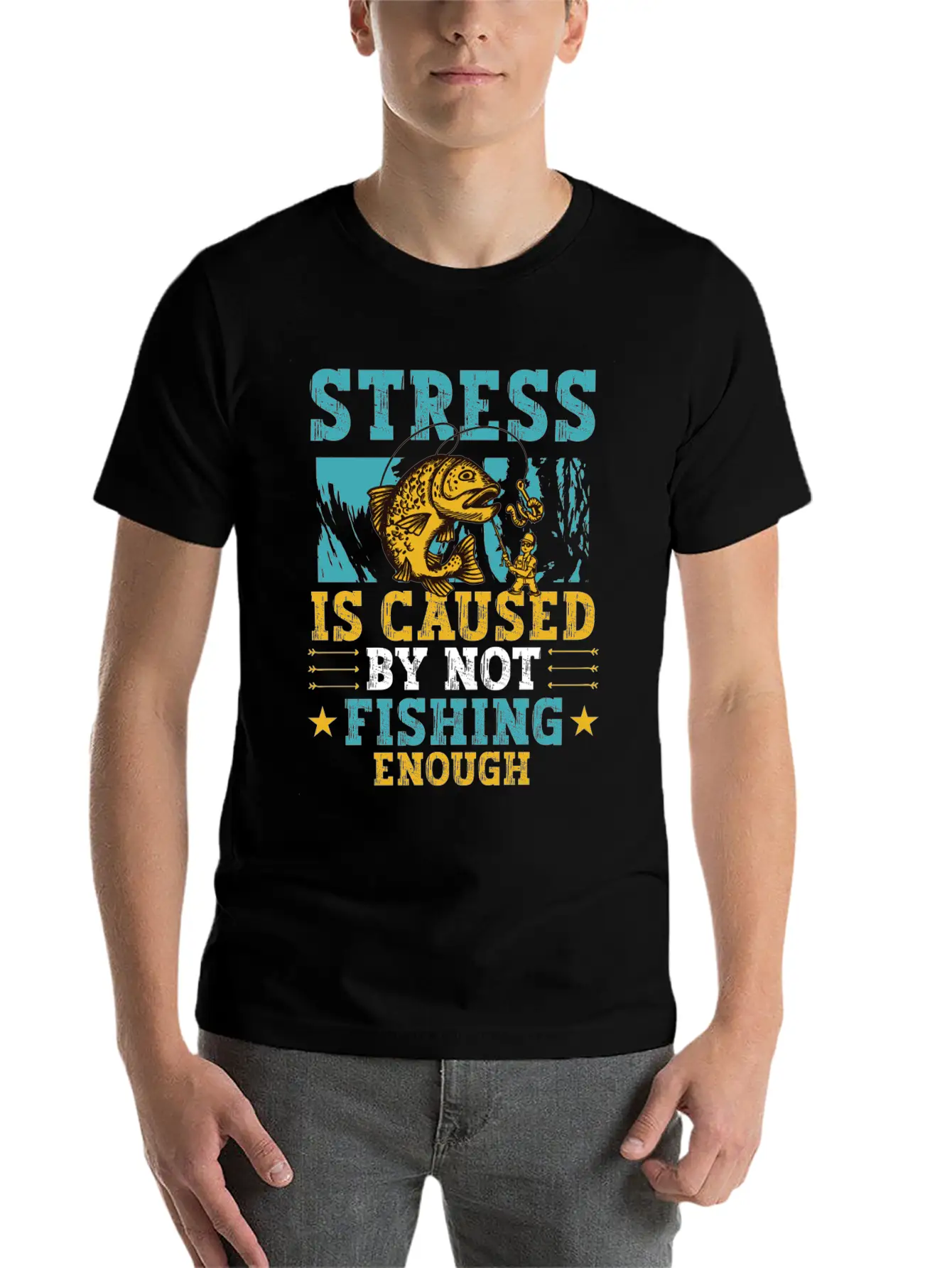 Stress Is Caused By Not Fishing Enough Breathable Graphic T-Shirt – Perfect For Casual Days