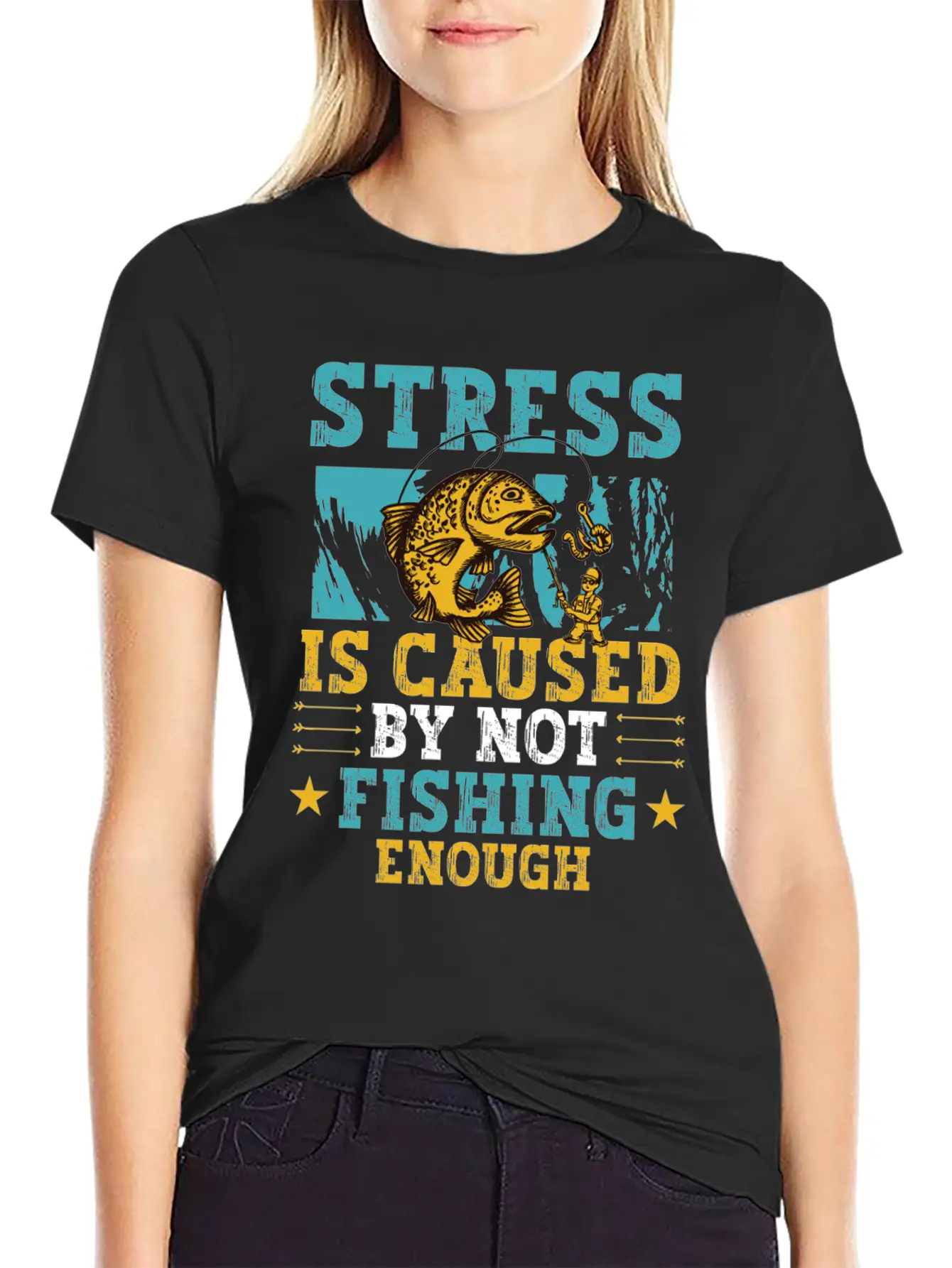 Stress Is Caused By Not Fishing Enough Breathable Graphic T-Shirt – Perfect For Casual Days