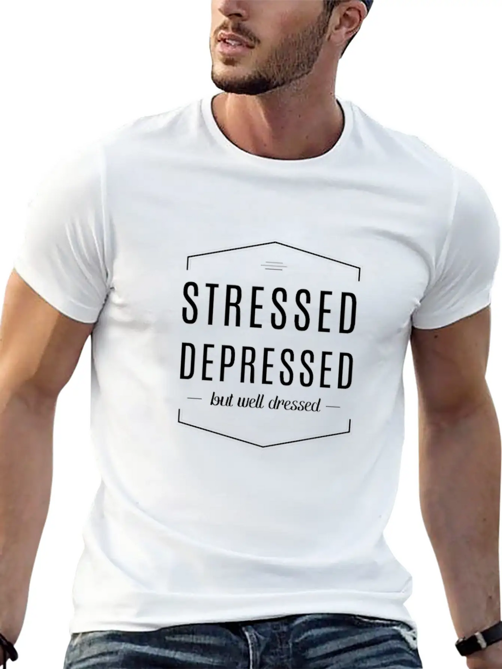 Stressed Depressed But Well Dressed Breathable Soft Cotton T-Shirt – Timeless Casual Look