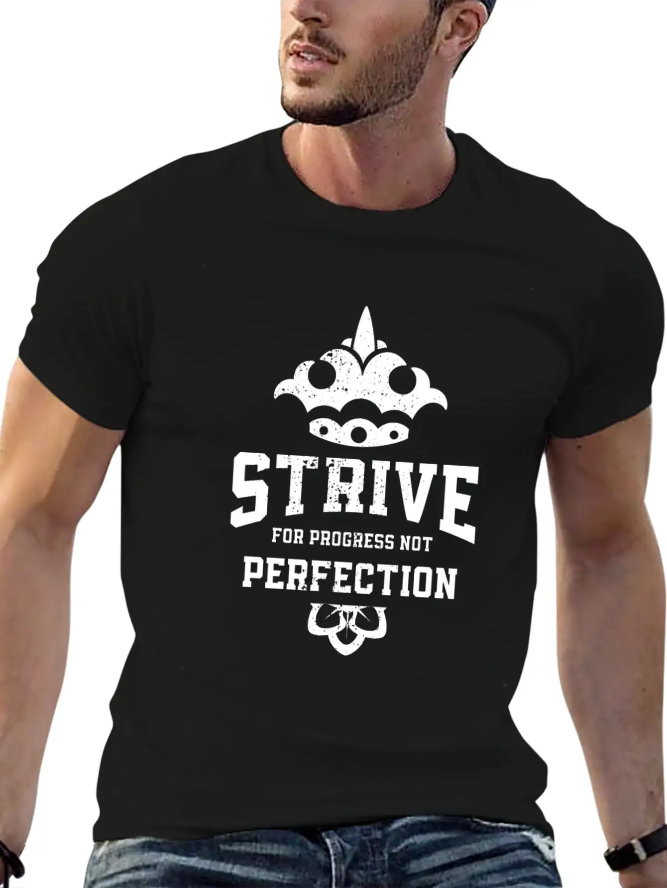 Strive For Progress Not Perfection Motivational Unisex Casual T-Shirt – Clean Design For Daily Comfort
