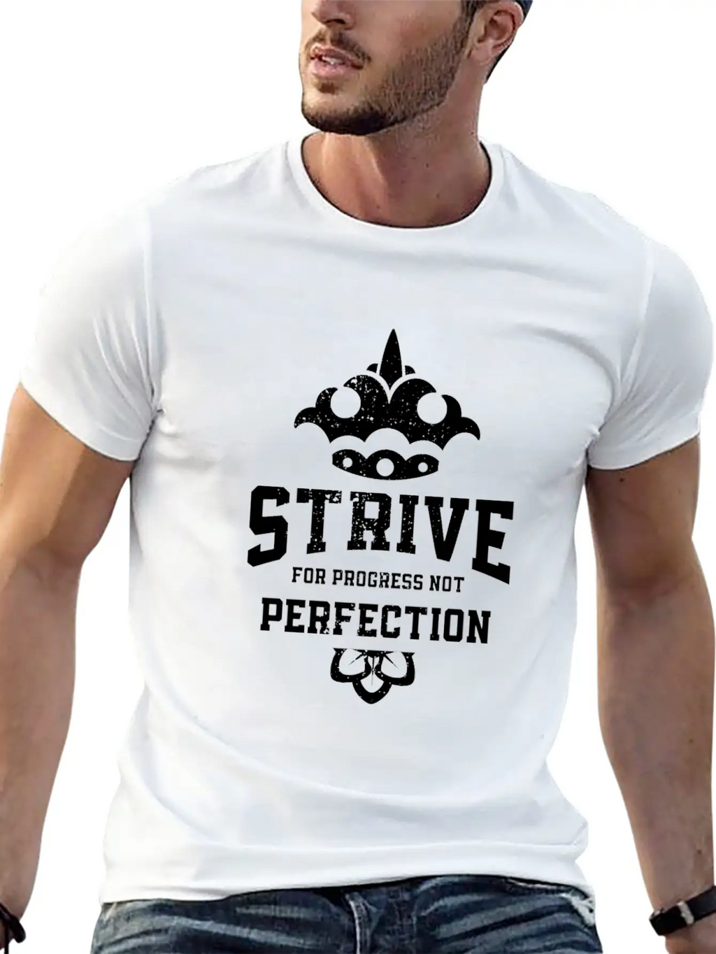 Strive For Progress Not Perfection Motivational Unisex Casual T-Shirt – Clean Design For Daily Comfort
