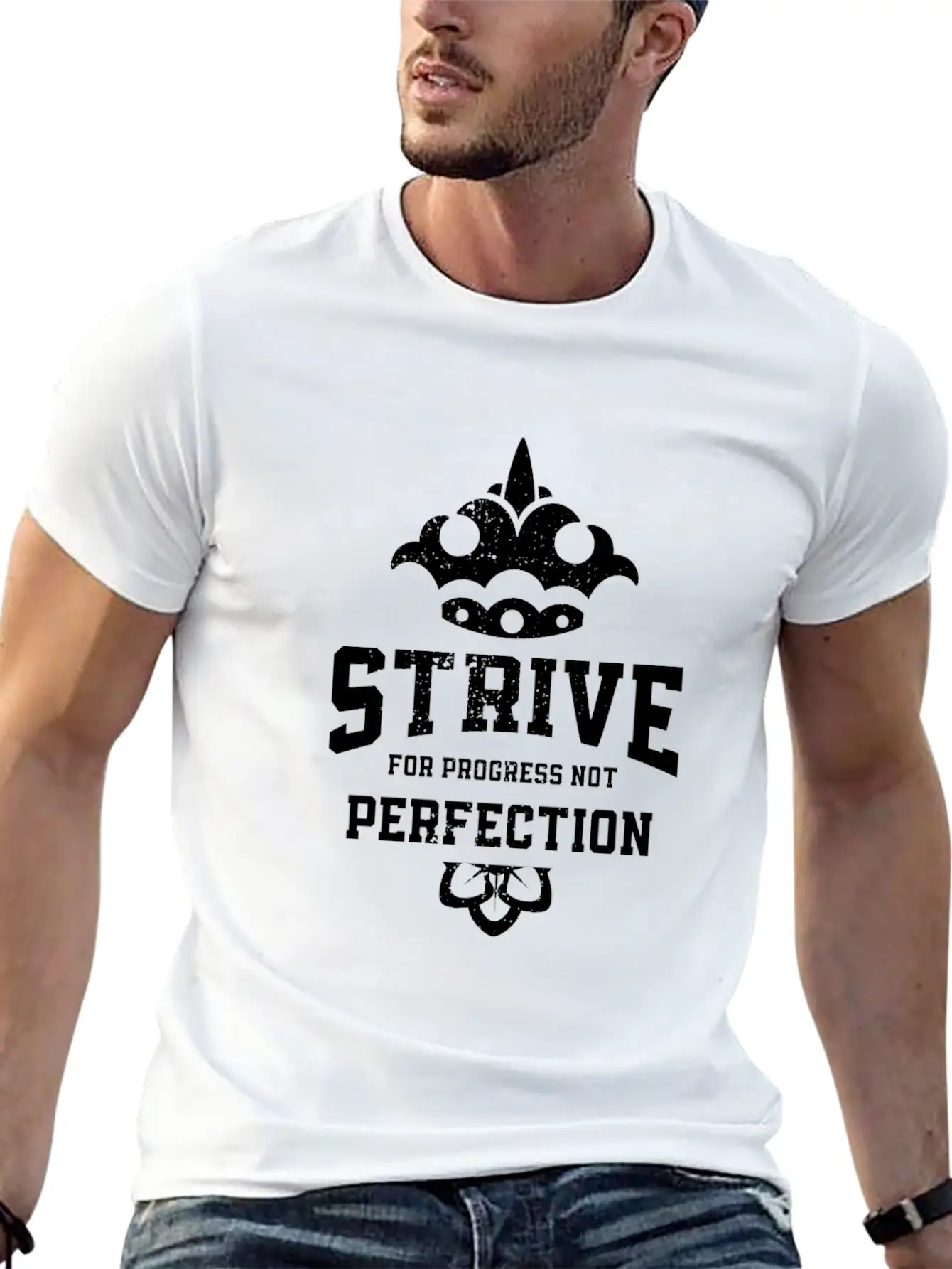 Strive For Progress Not Perfection Motivational Unisex Casual T-Shirt – Clean Design For Daily Comfort