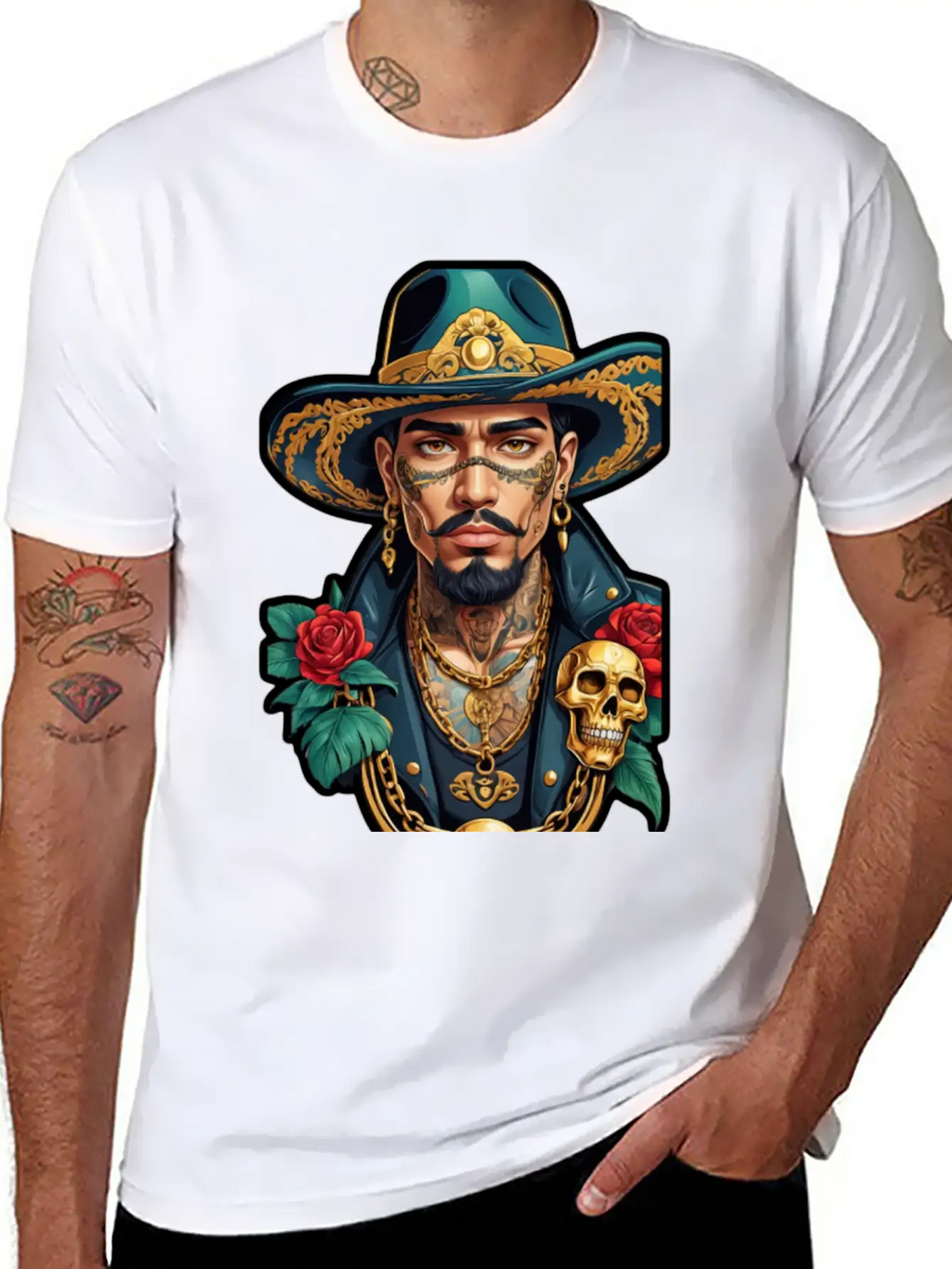 Stylish Man With Hat, Tattoos, And Gold Chains Timeless Short Sleeve Tee – Comfy And Minimalist Design
