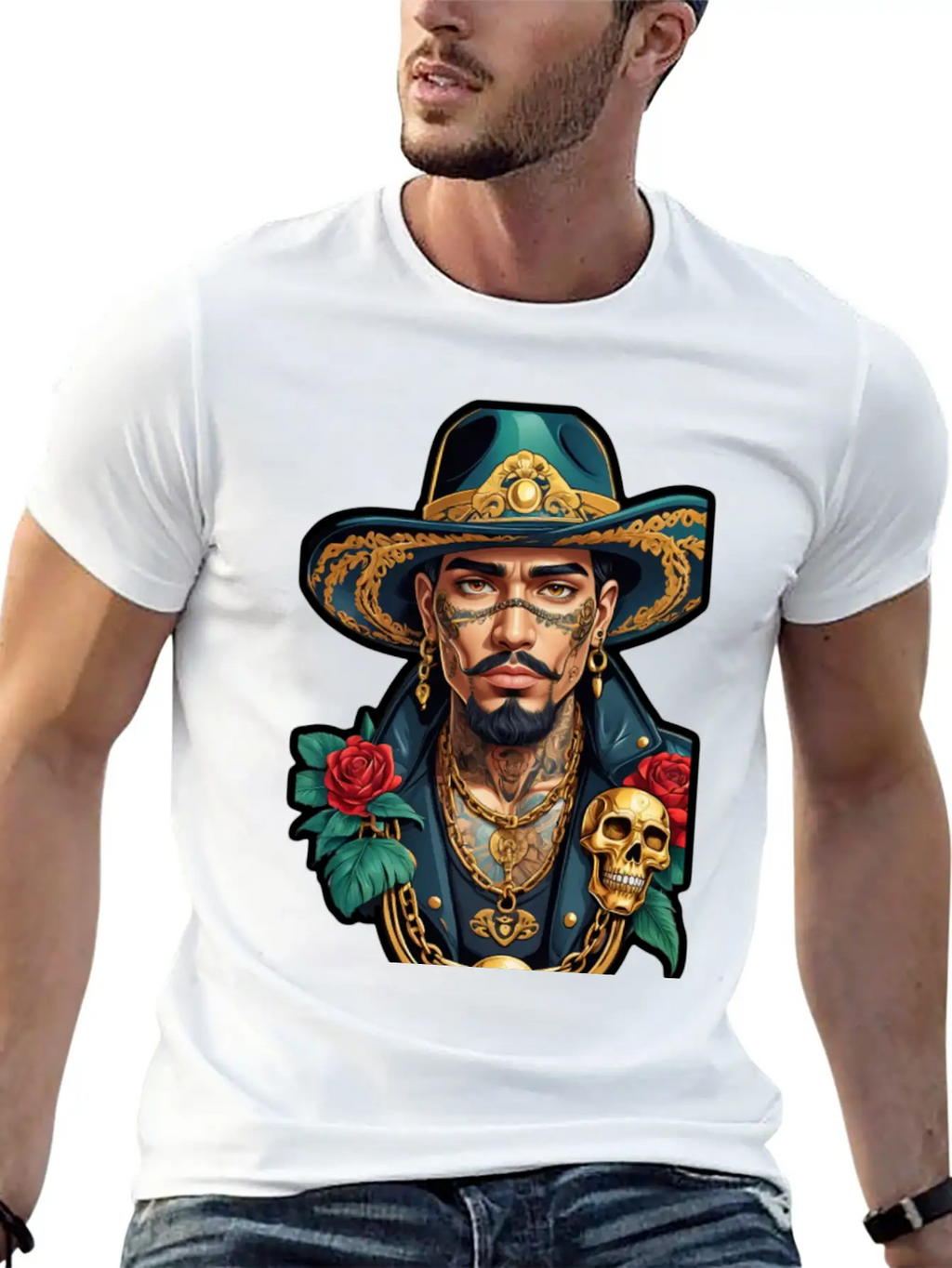 Stylish Man With Hat, Tattoos, And Gold Chains Timeless Short Sleeve Tee – Comfy And Minimalist Design