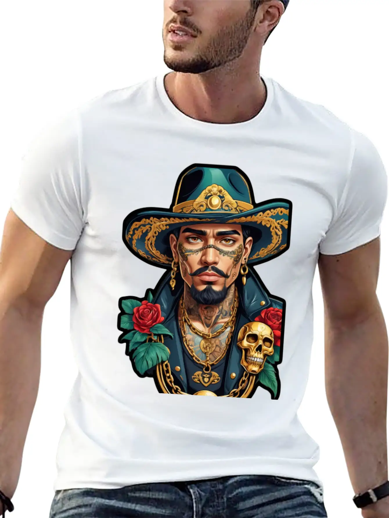 Stylish Man With Hat, Tattoos, And Gold Chains Timeless Short Sleeve Tee – Comfy And Minimalist Design