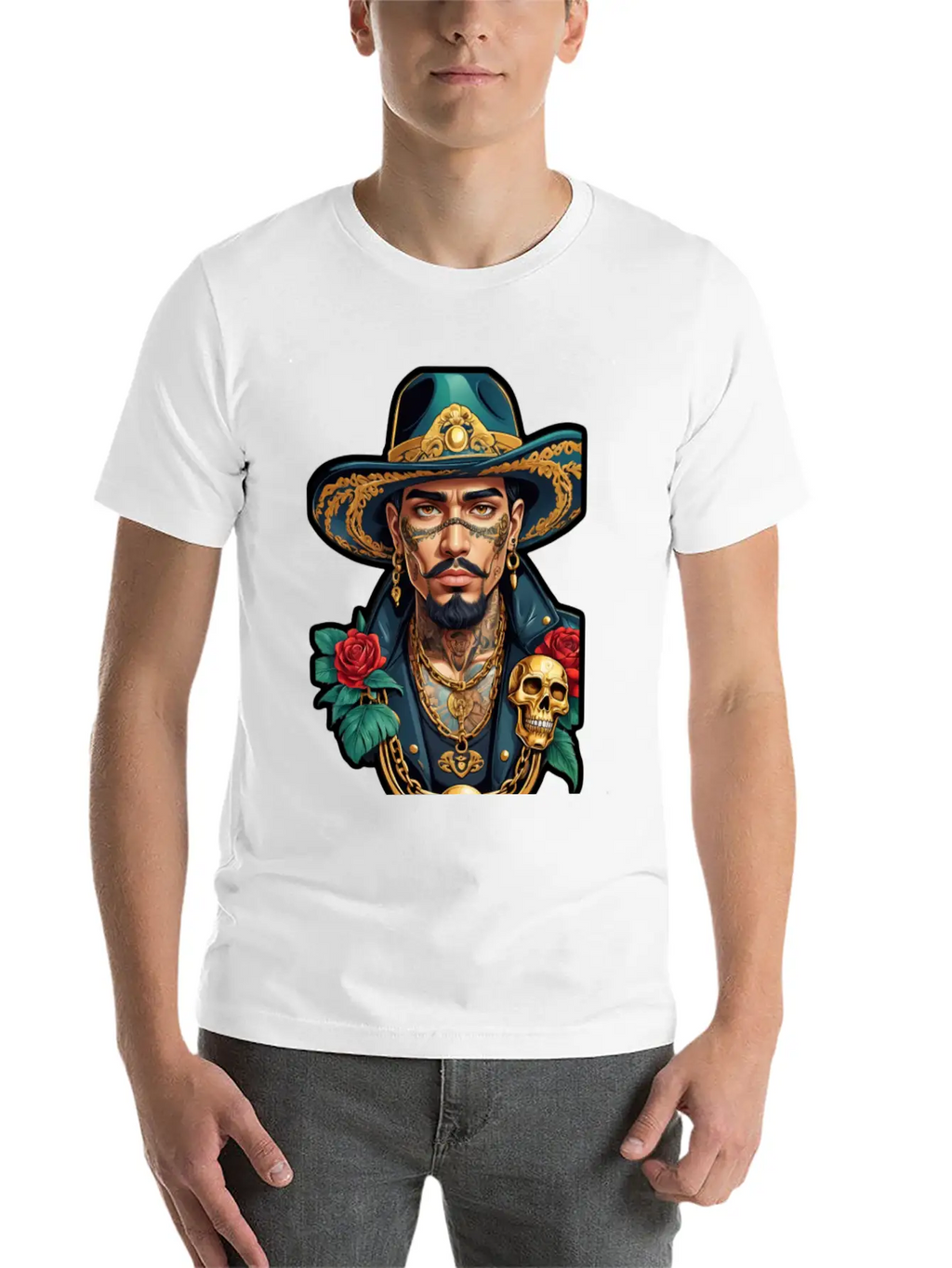Stylish Man With Hat, Tattoos, And Gold Chains Timeless Short Sleeve Tee – Comfy And Minimalist Design