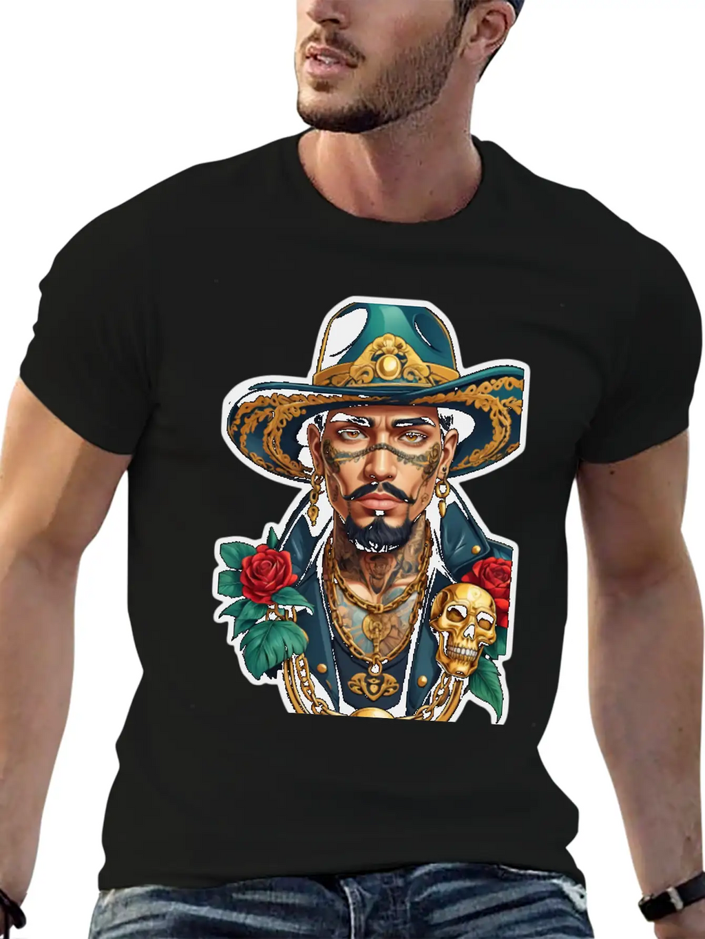 Stylish Man With Hat, Tattoos, And Gold Chains Timeless Short Sleeve Tee – Comfy And Minimalist Design