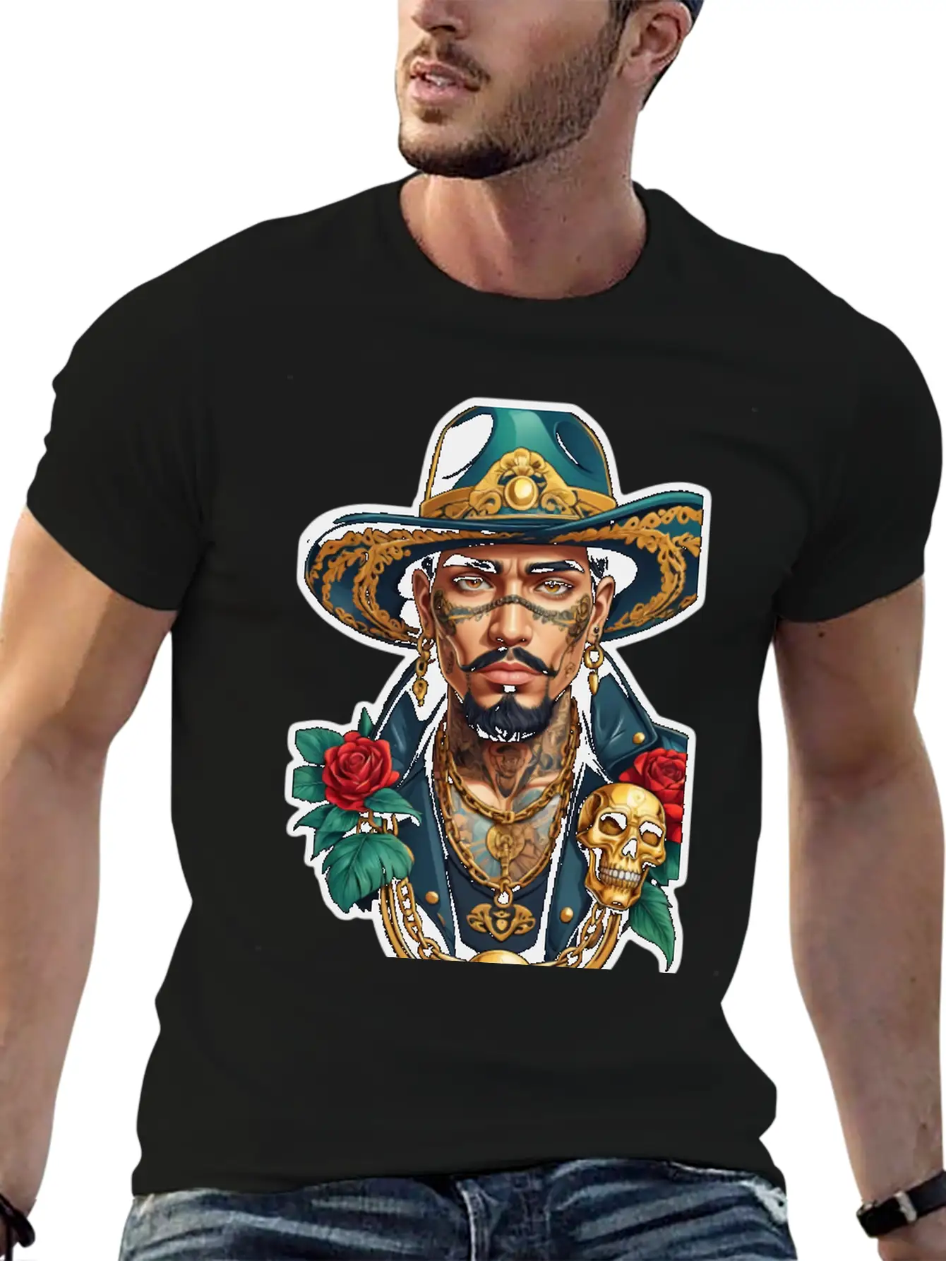 Stylish Man With Hat, Tattoos, And Gold Chains Timeless Short Sleeve Tee – Comfy And Minimalist Design