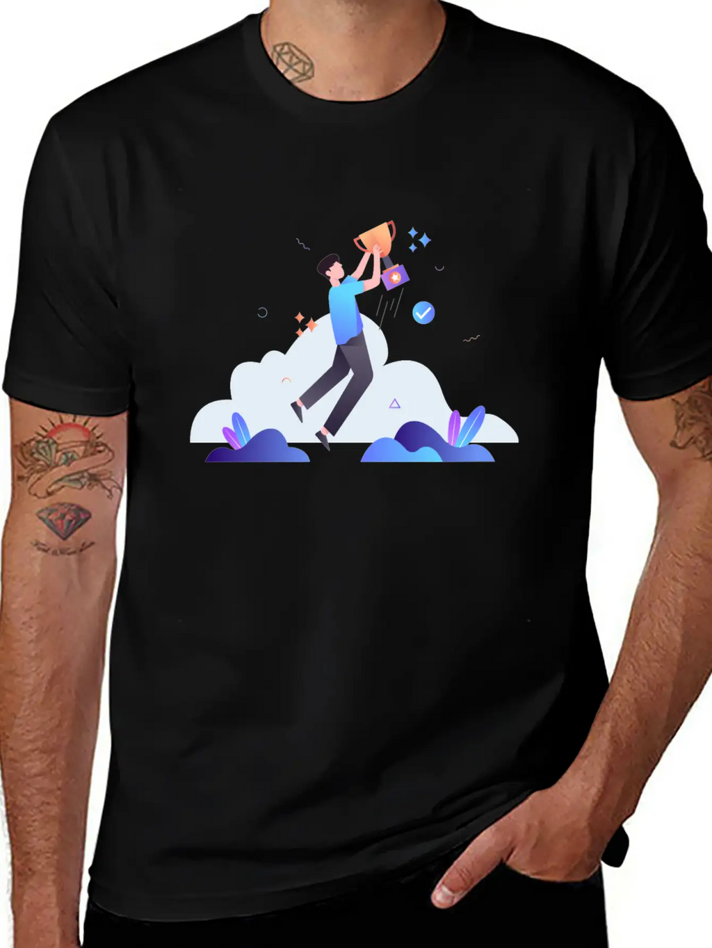 Successful Businessman With Trophy Illustration Breathable Soft Cotton T-Shirt – Timeless Casual Look