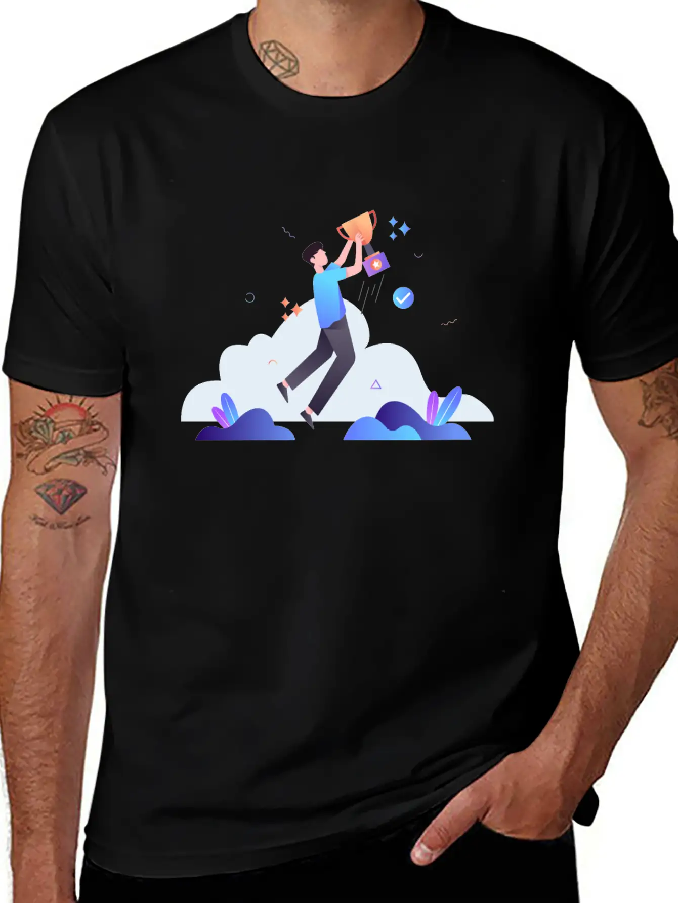 Successful Businessman With Trophy Illustration Breathable Soft Cotton T-Shirt – Timeless Casual Look