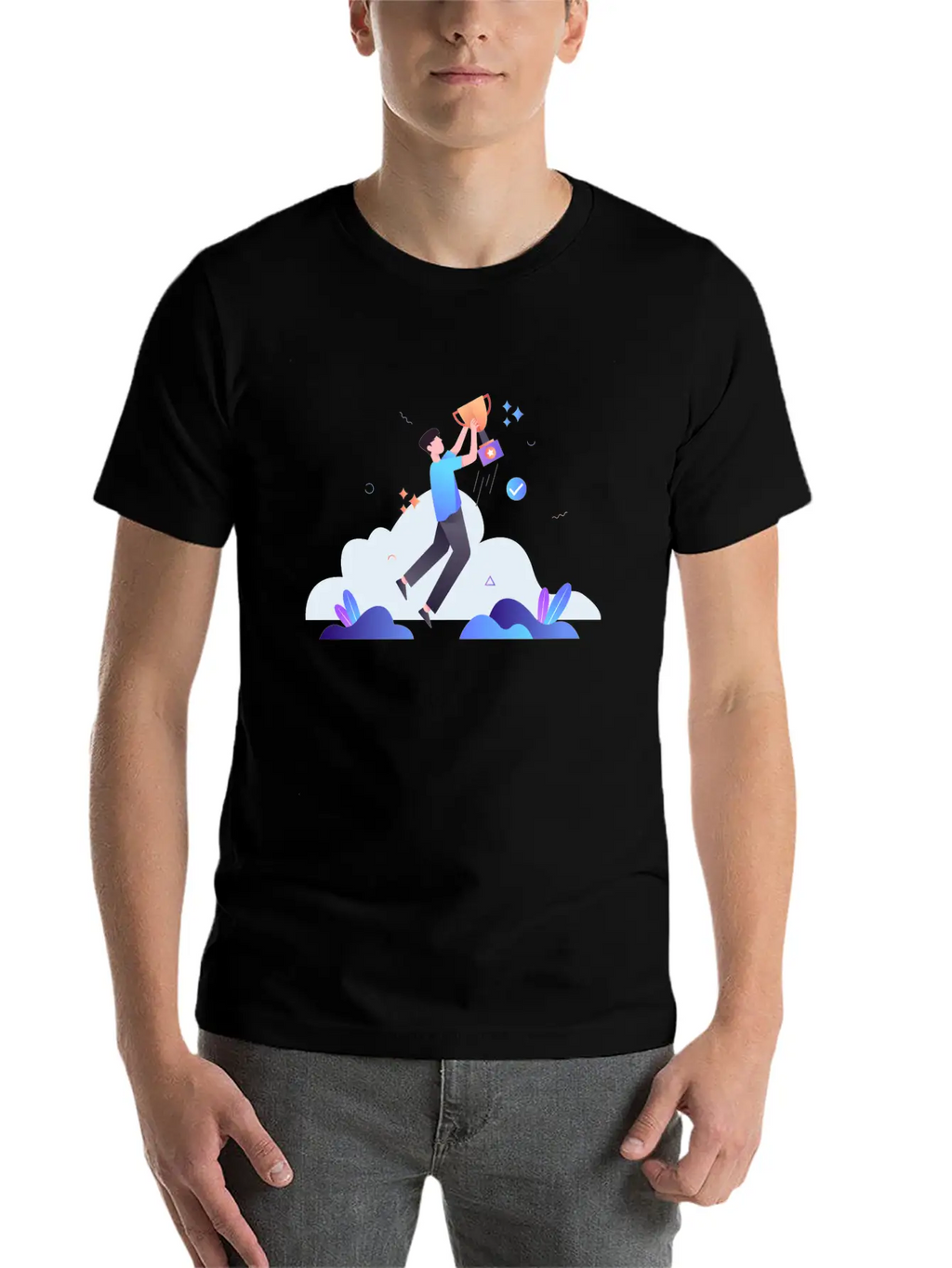 Successful Businessman With Trophy Illustration Breathable Soft Cotton T-Shirt – Timeless Casual Look