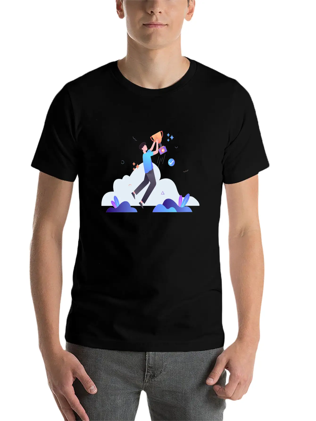 Successful Businessman With Trophy Illustration Breathable Soft Cotton T-Shirt – Timeless Casual Look