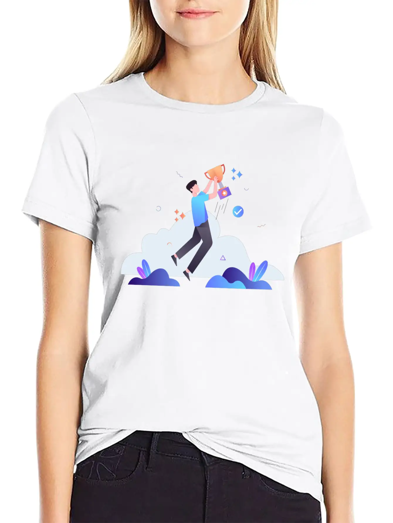 Successful Businessman With Trophy Illustration Breathable Soft Cotton T-Shirt – Timeless Casual Look