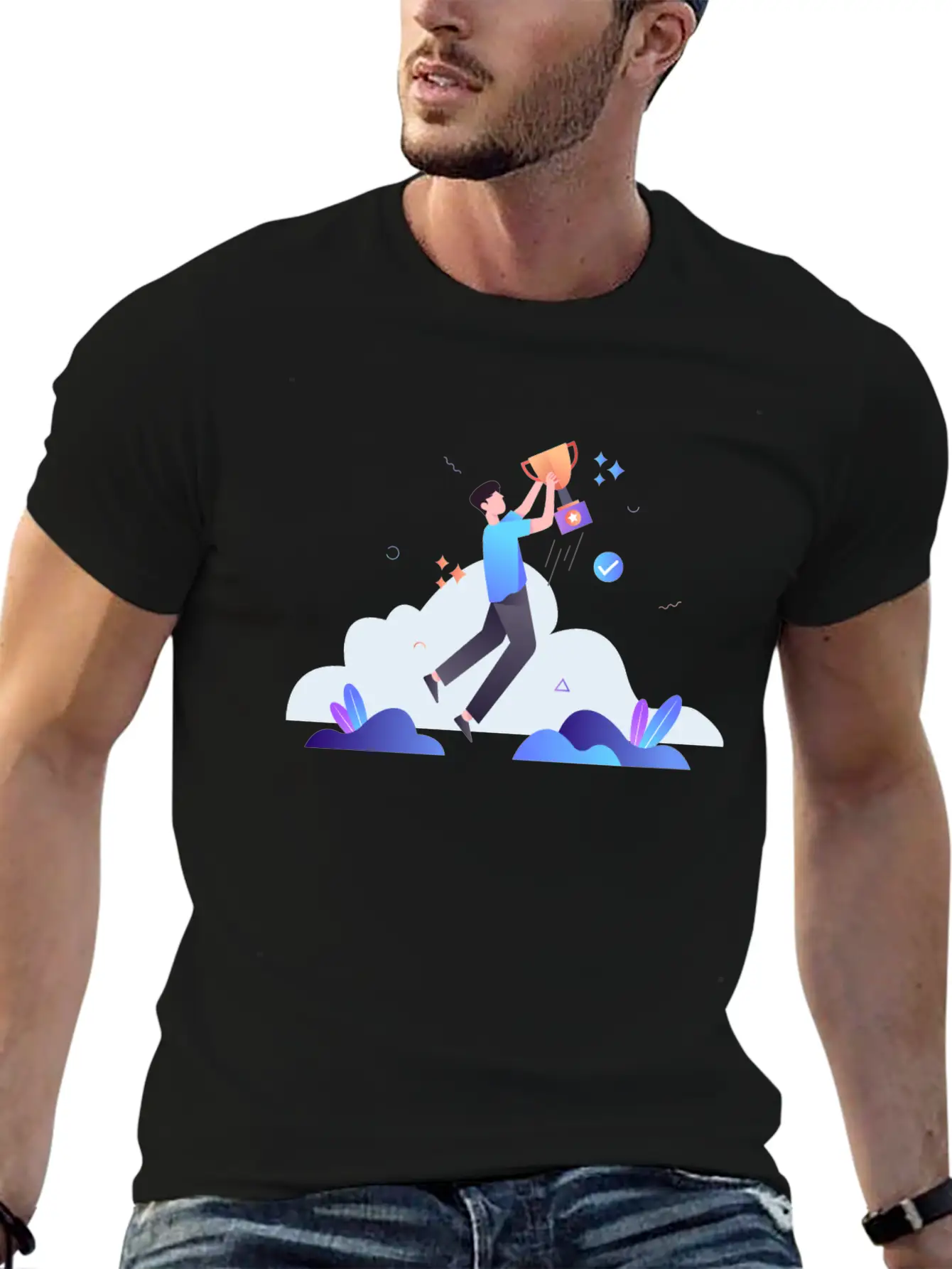 Successful Businessman With Trophy Illustration Breathable Soft Cotton T-Shirt – Timeless Casual Look