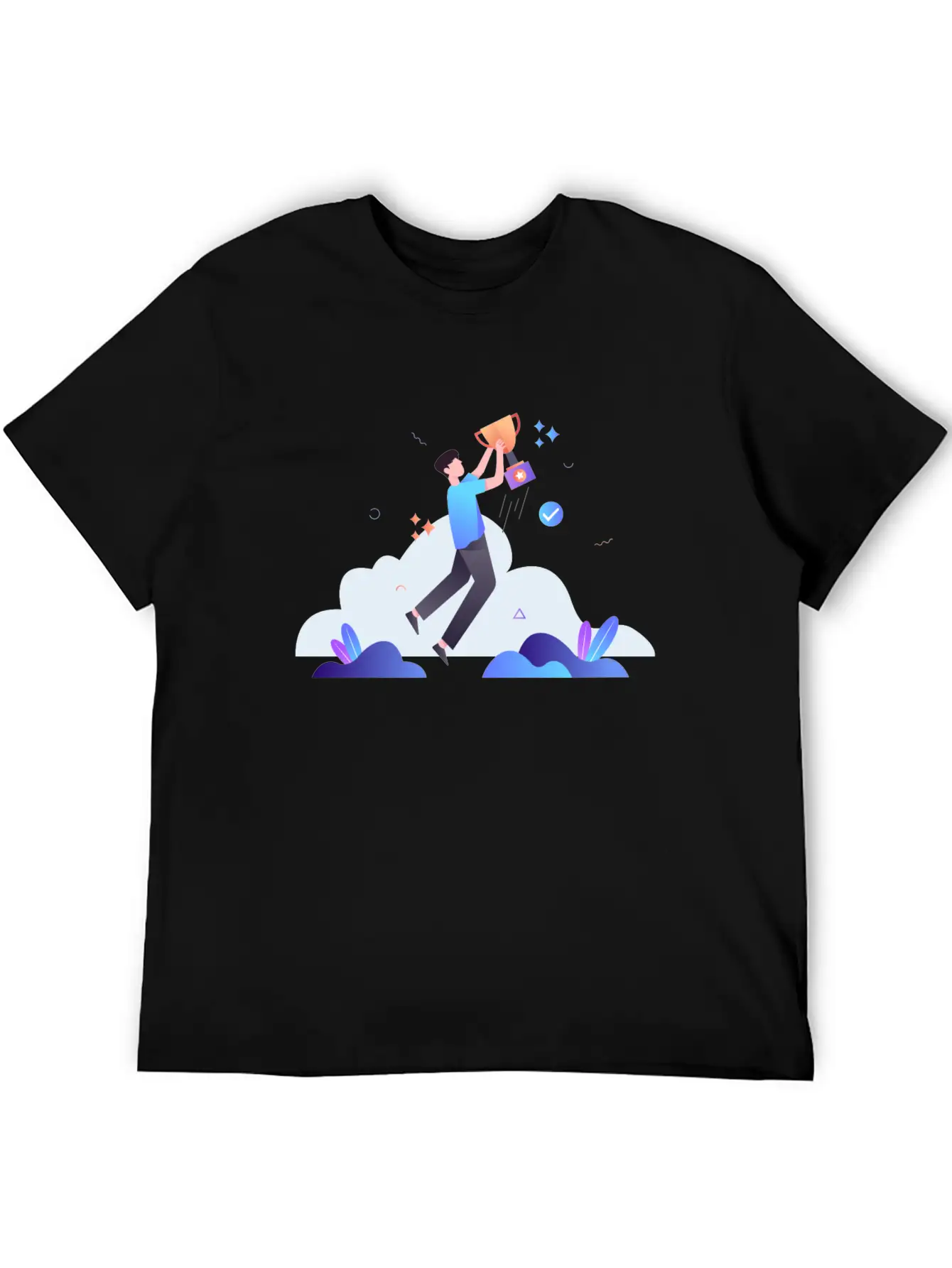 Successful Businessman With Trophy Illustration Breathable Soft Cotton T-Shirt – Timeless Casual Look