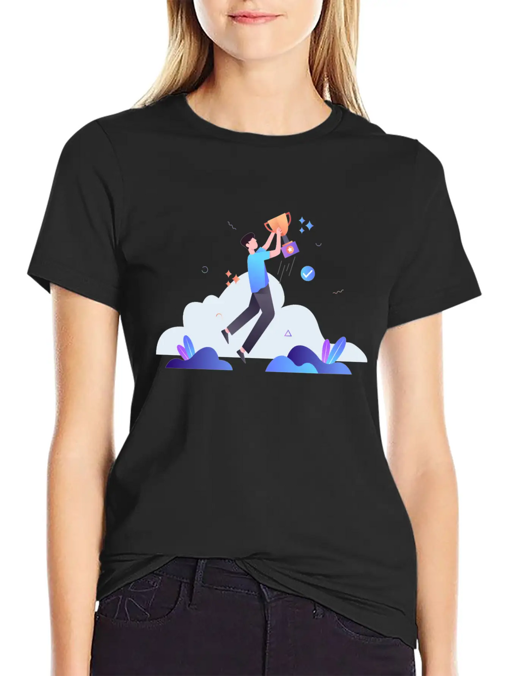 Successful Businessman With Trophy Illustration Breathable Soft Cotton T-Shirt – Timeless Casual Look