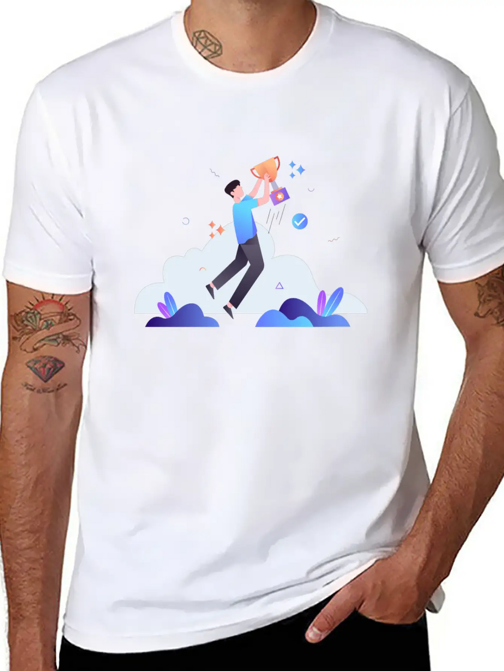 Successful Businessman With Trophy Illustration Breathable Soft Cotton T-Shirt – Timeless Casual Look