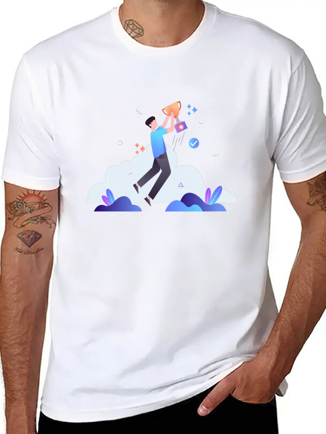 Successful Businessman With Trophy Illustration Breathable Soft Cotton T-Shirt – Timeless Casual Look