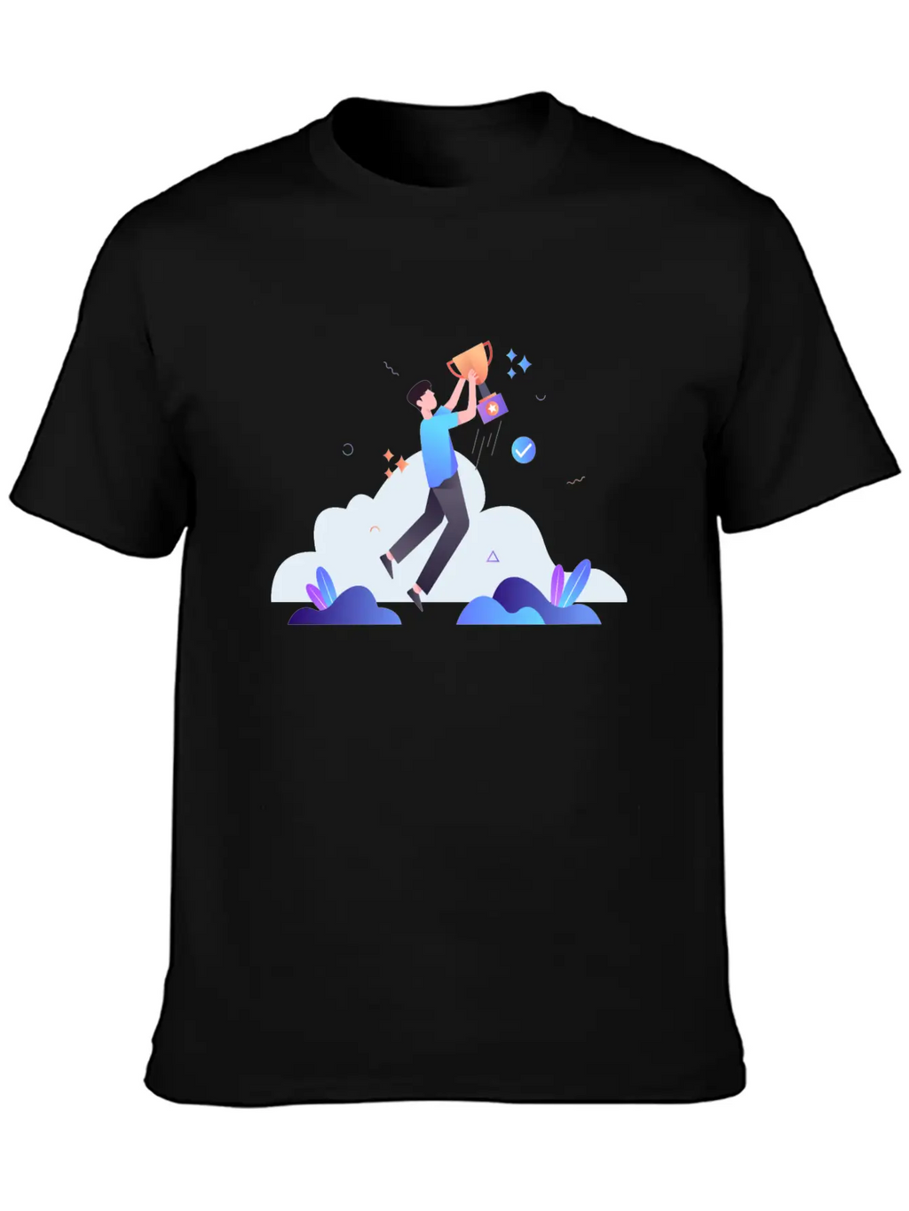 Successful Businessman With Trophy Illustration Breathable Soft Cotton T-Shirt – Timeless Casual Look