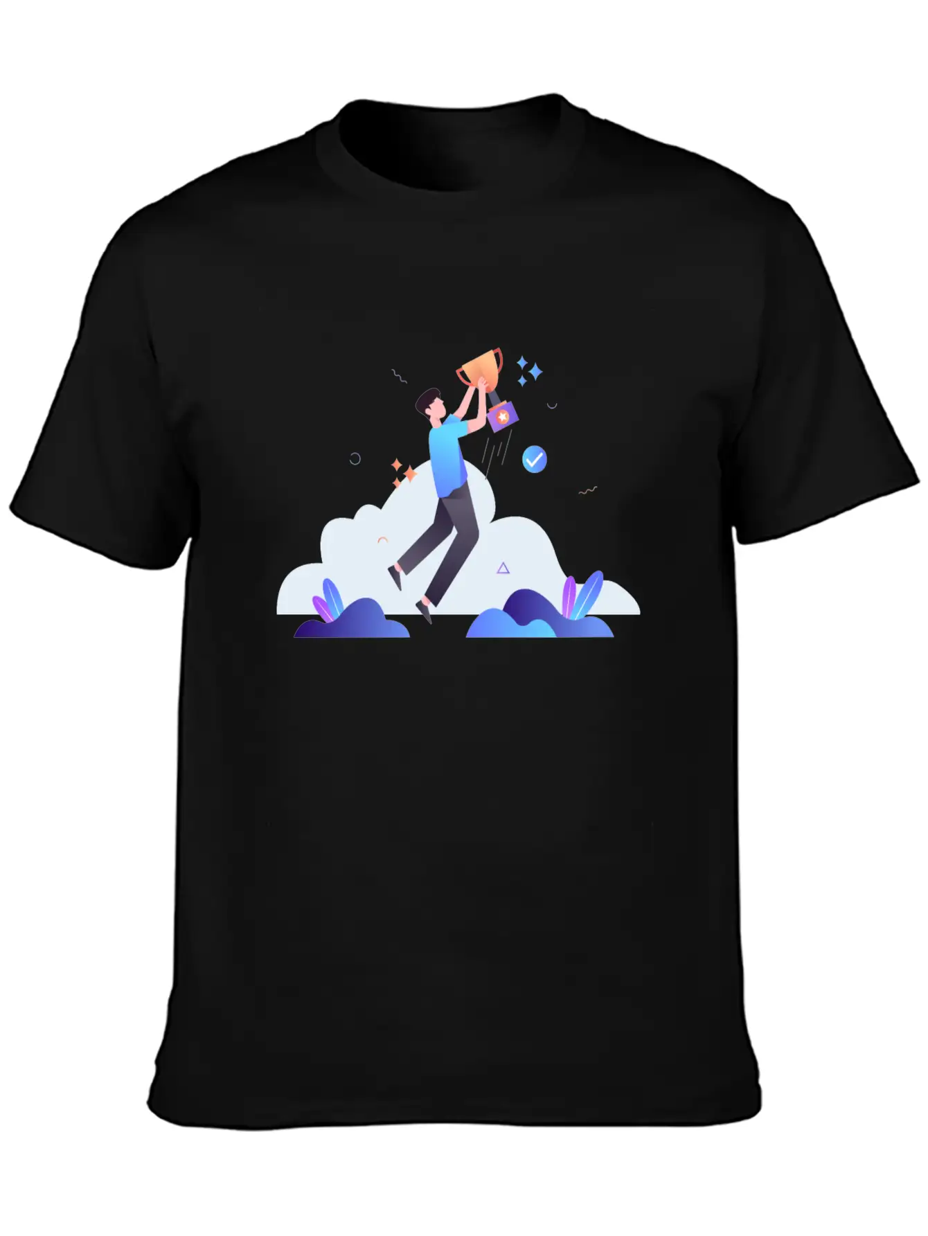 Successful Businessman With Trophy Illustration Breathable Soft Cotton T-Shirt – Timeless Casual Look