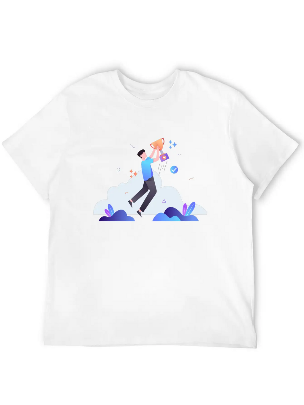 Successful Businessman With Trophy Illustration Breathable Soft Cotton T-Shirt – Timeless Casual Look