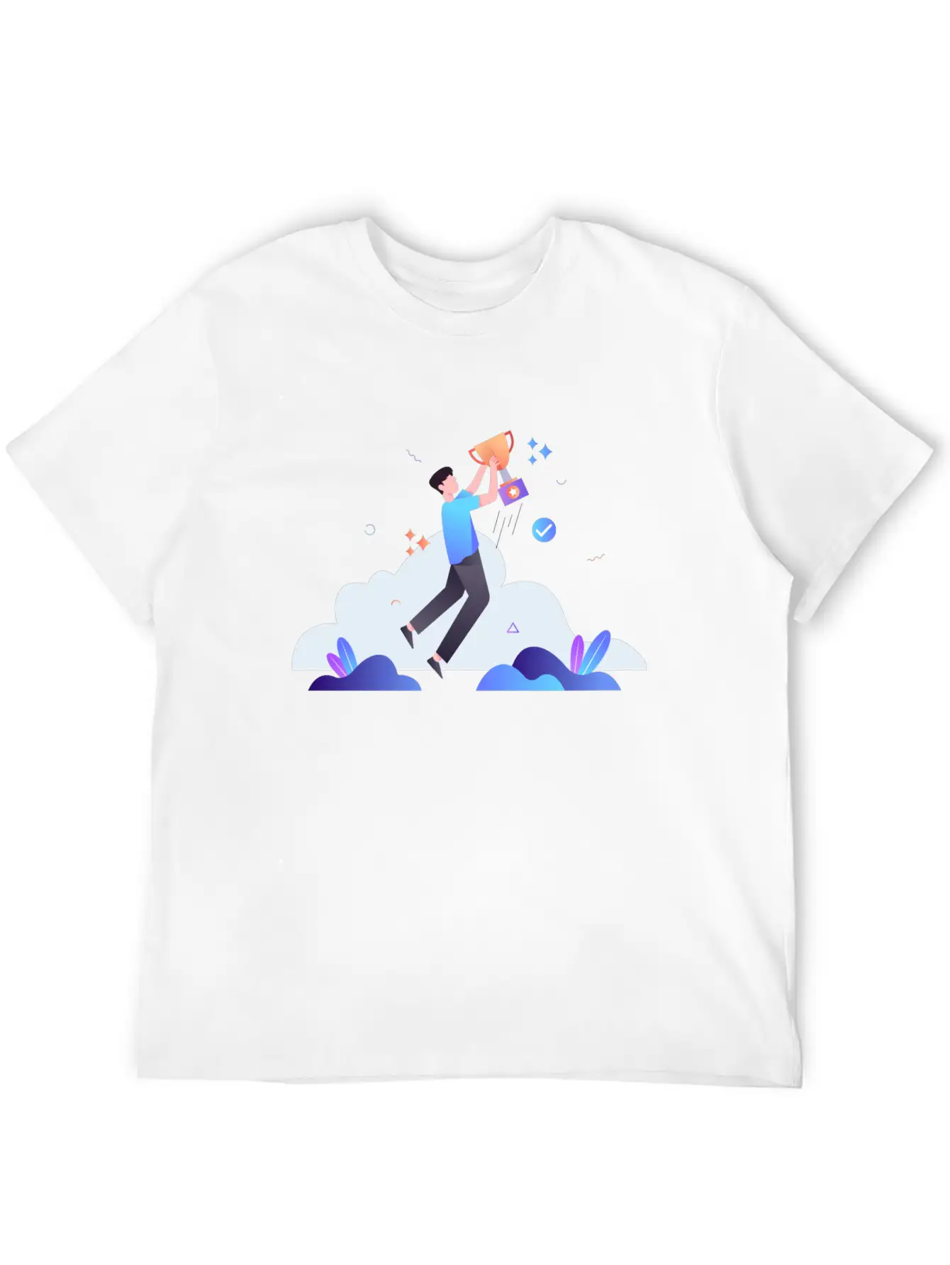 Successful Businessman With Trophy Illustration Breathable Soft Cotton T-Shirt – Timeless Casual Look