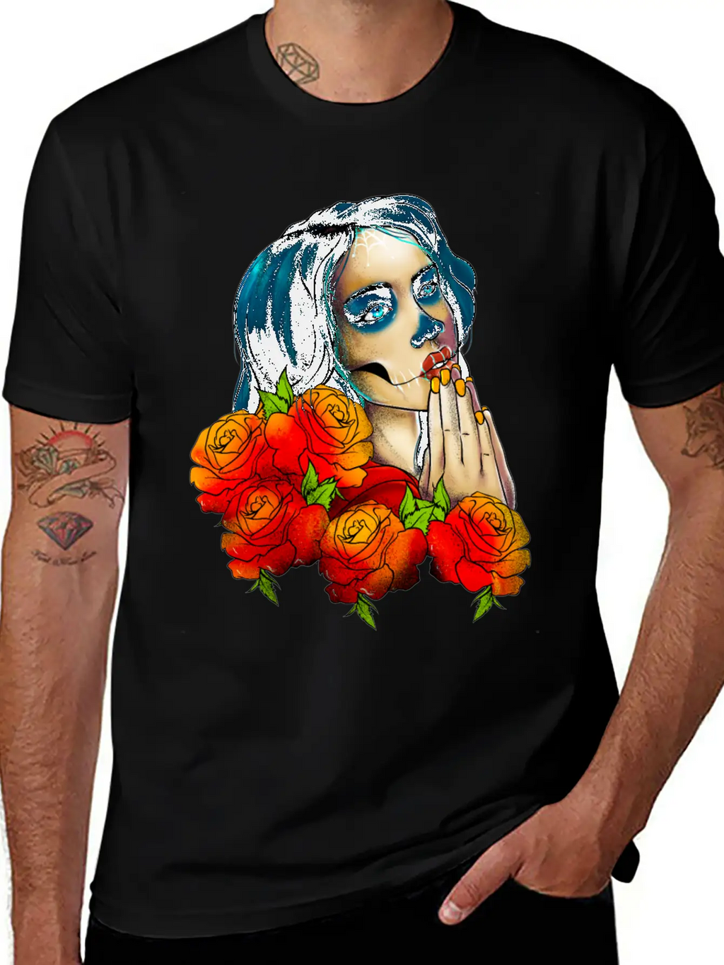 Sugar Skull Makeup Mexican Vintage Day Of The Dead Breathable Soft Cotton T-Shirt – Timeless Casual Look