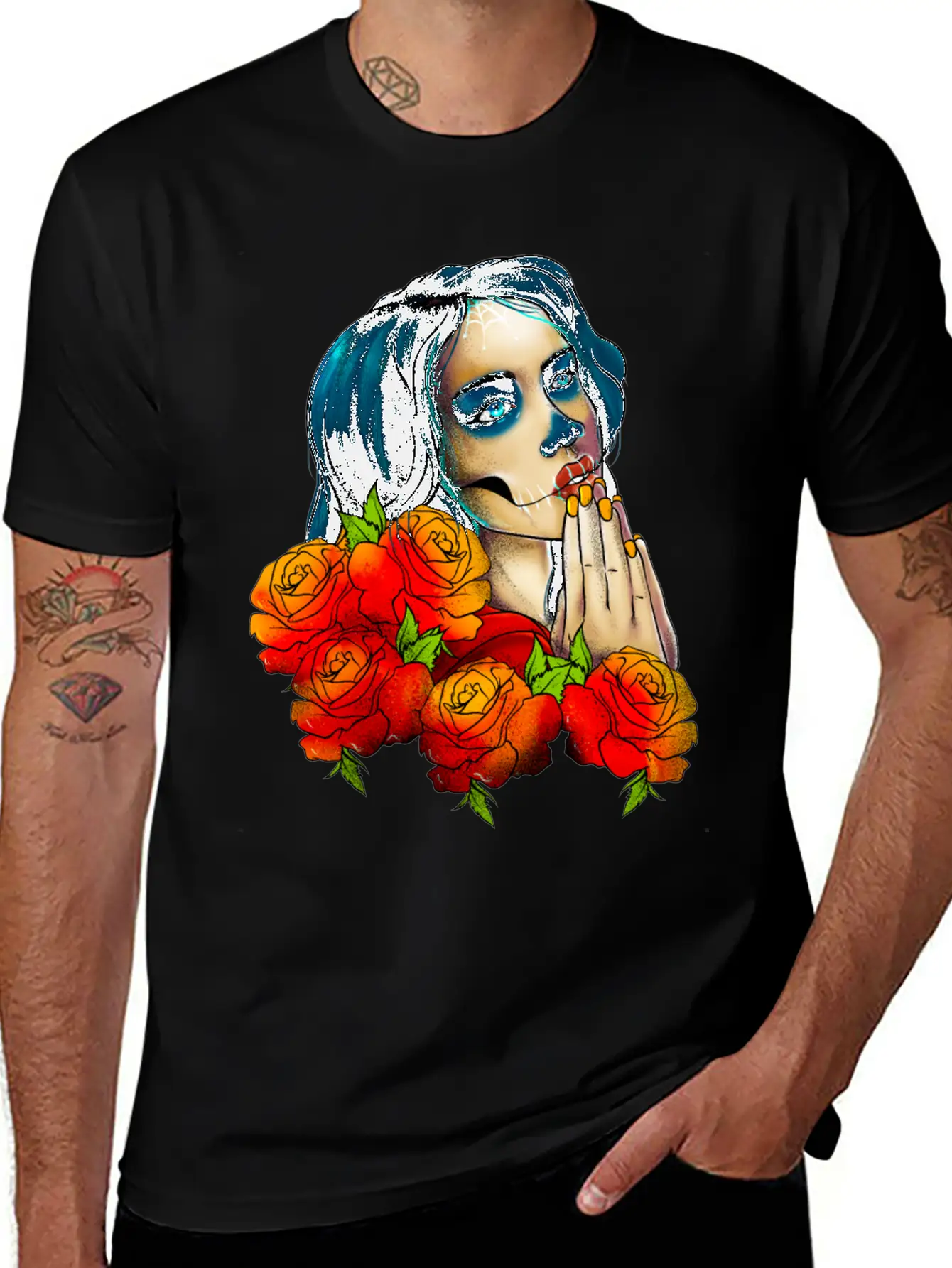 Sugar Skull Makeup Mexican Vintage Day Of The Dead Breathable Soft Cotton T-Shirt – Timeless Casual Look